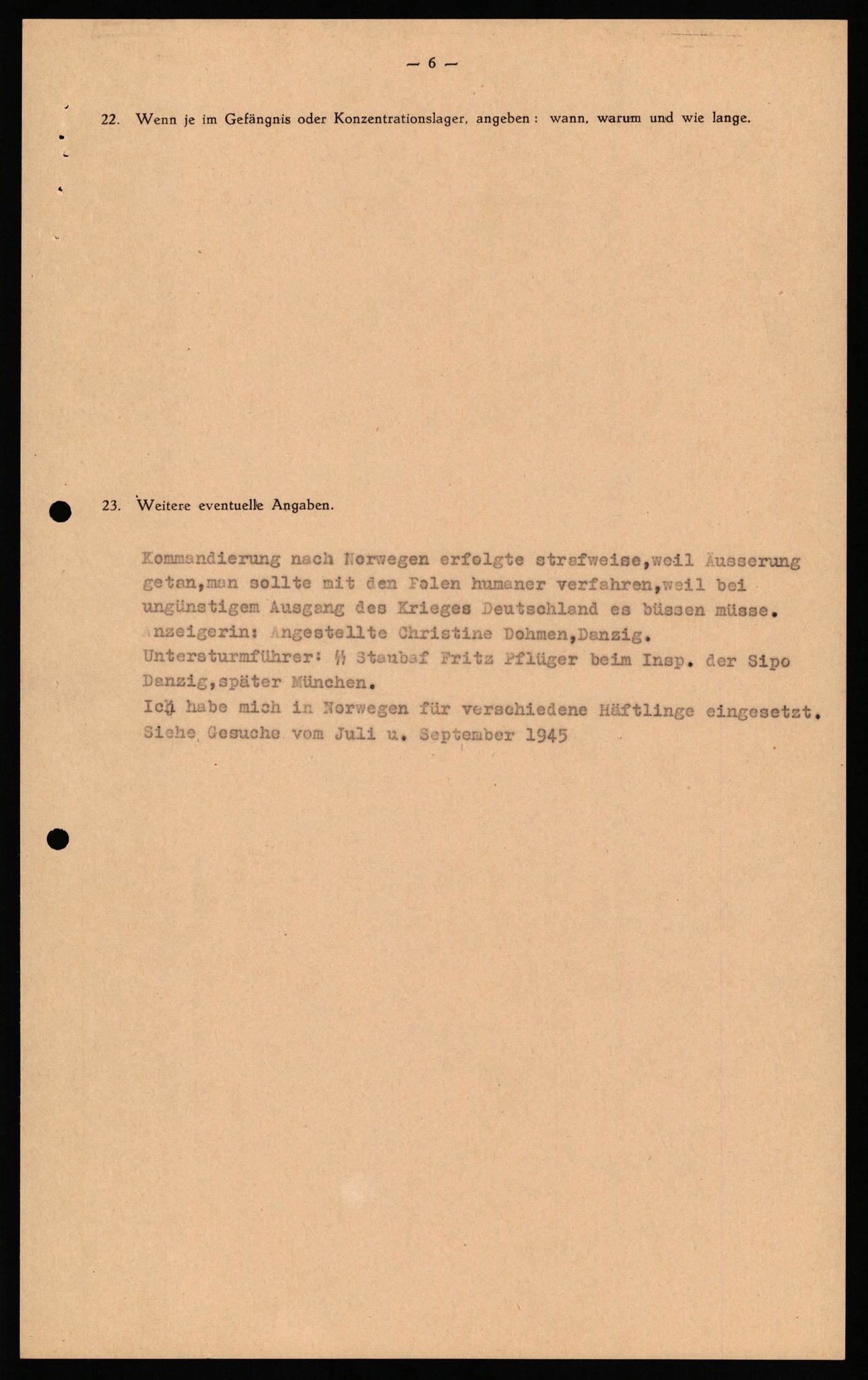 Forsvaret, Forsvarets overkommando II, AV/RA-RAFA-3915/D/Db/L0036: CI Questionaires. Tyske okkupasjonsstyrker i Norge. Tyskere., 1945-1946, p. 333