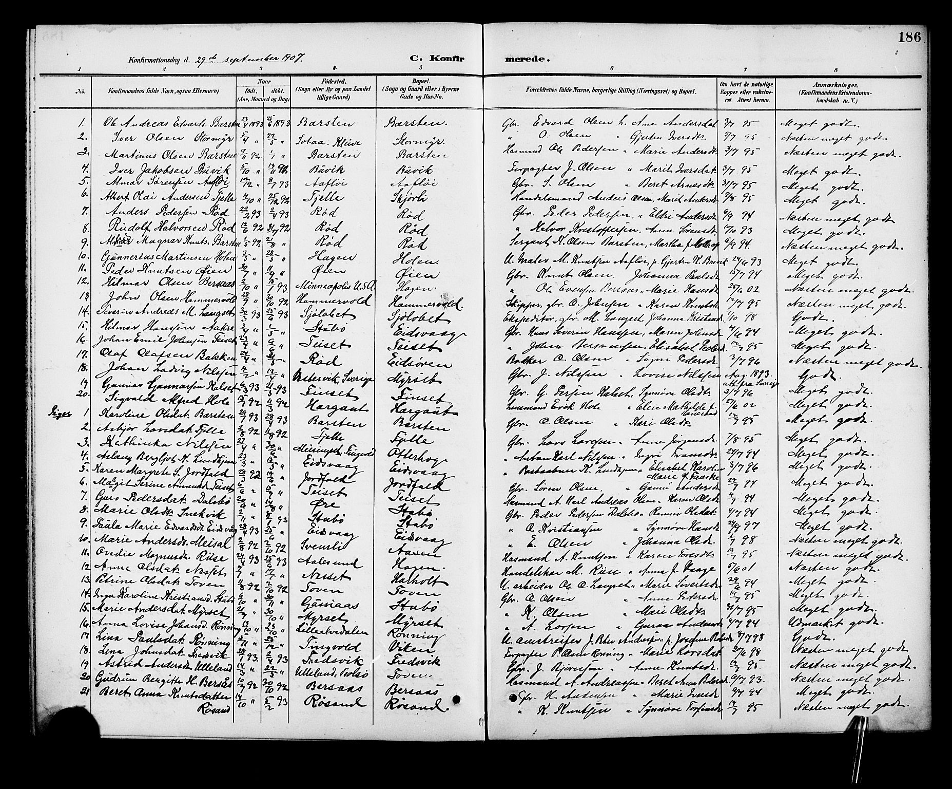 Ministerialprotokoller, klokkerbøker og fødselsregistre - Møre og Romsdal, SAT/A-1454/551/L0632: Parish register (copy) no. 551C04, 1894-1920, p. 186