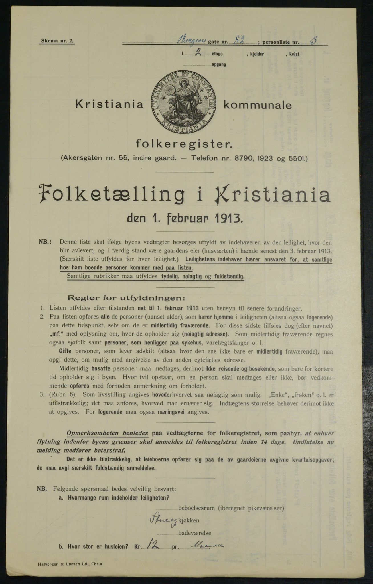 OBA, Municipal Census 1913 for Kristiania, 1913, p. 3850