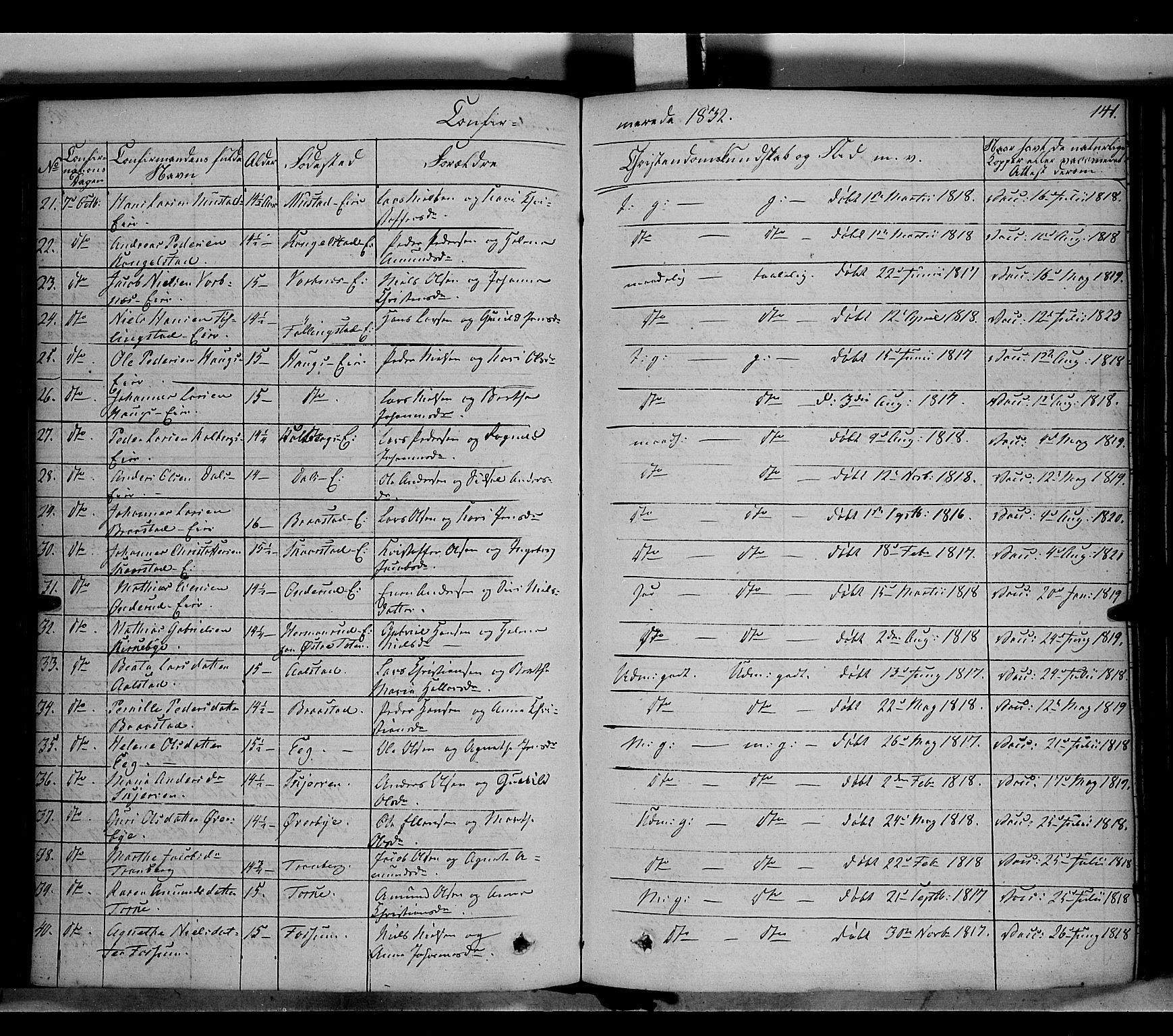 Vardal prestekontor, SAH/PREST-100/H/Ha/Haa/L0005: Parish register (official) no. 5, 1831-1853, p. 141