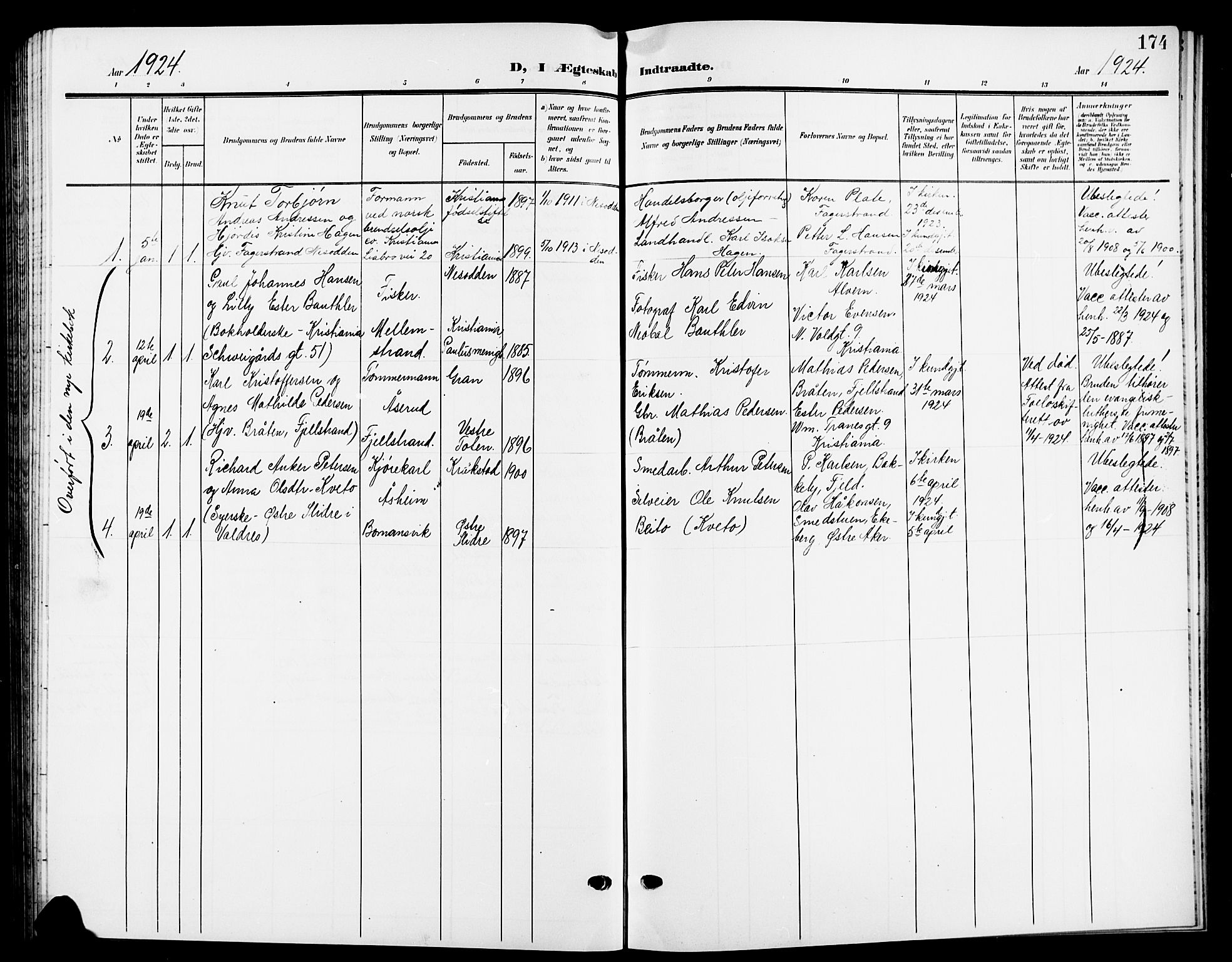 Nesodden prestekontor Kirkebøker, SAO/A-10013/G/Ga/L0002: Parish register (copy) no. I 2, 1905-1924, p. 174