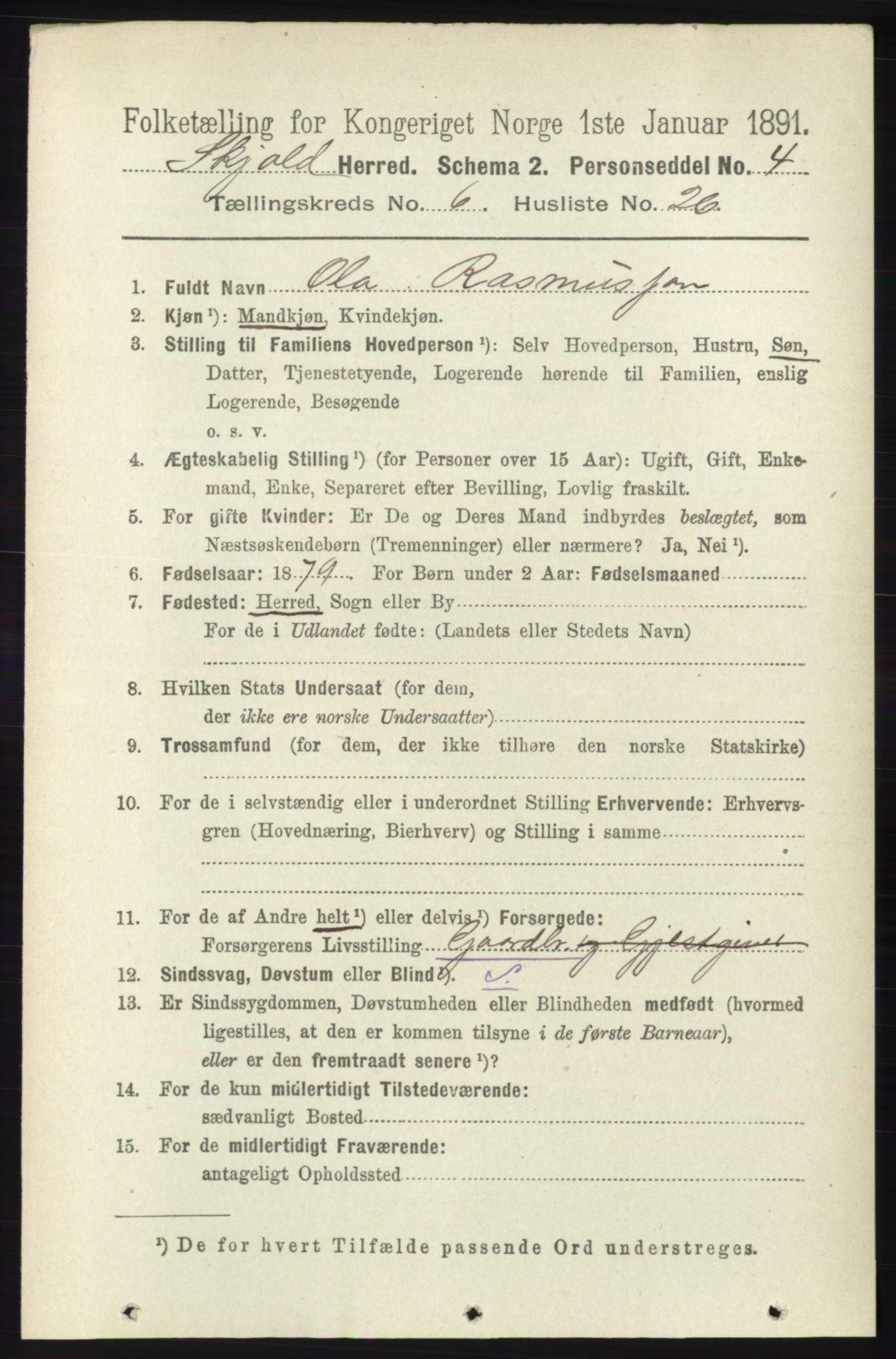 RA, 1891 census for 1154 Skjold, 1891, p. 1144