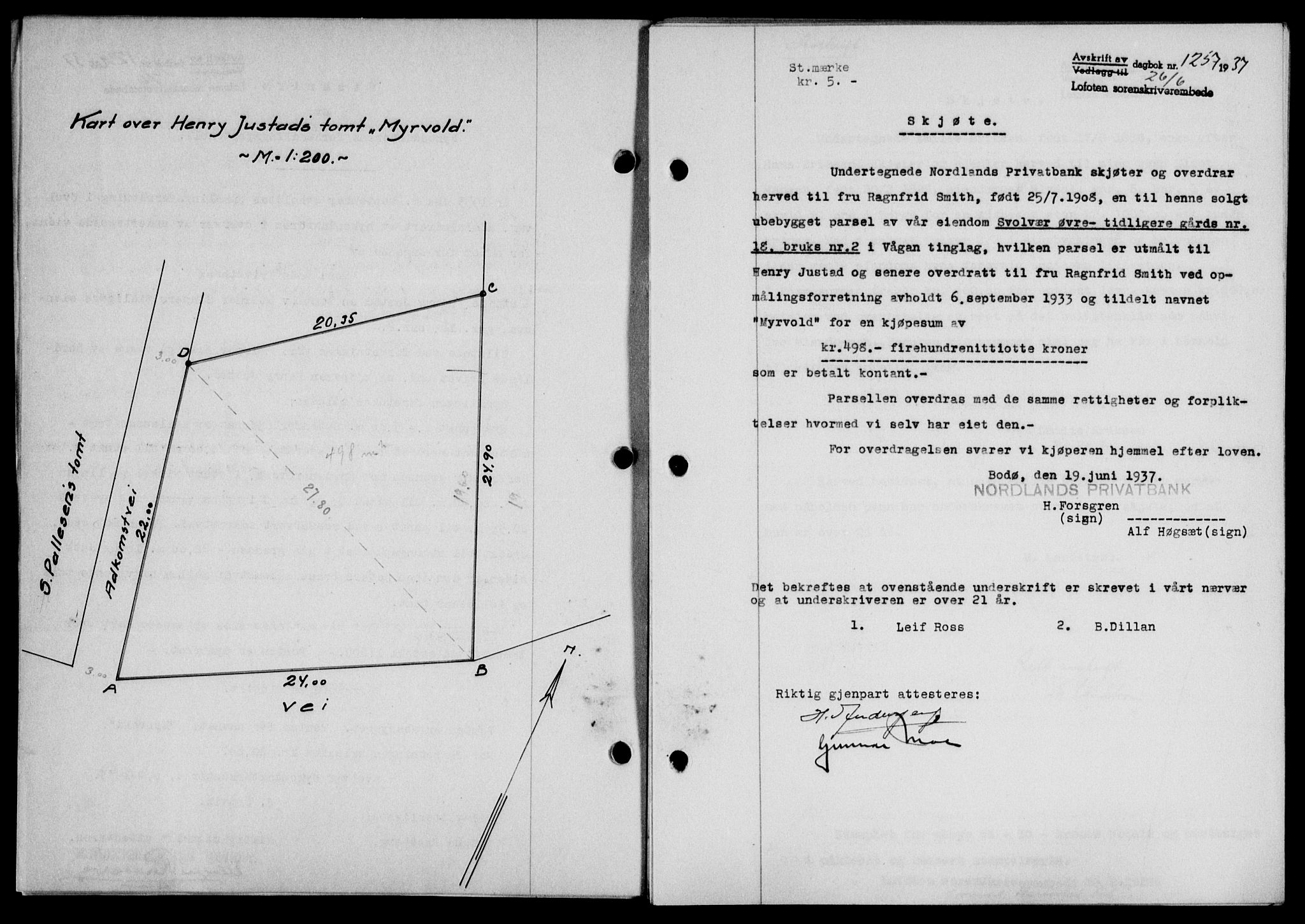 Lofoten sorenskriveri, SAT/A-0017/1/2/2C/L0002a: Mortgage book no. 2a, 1937-1937, Diary no: : 1257/1937