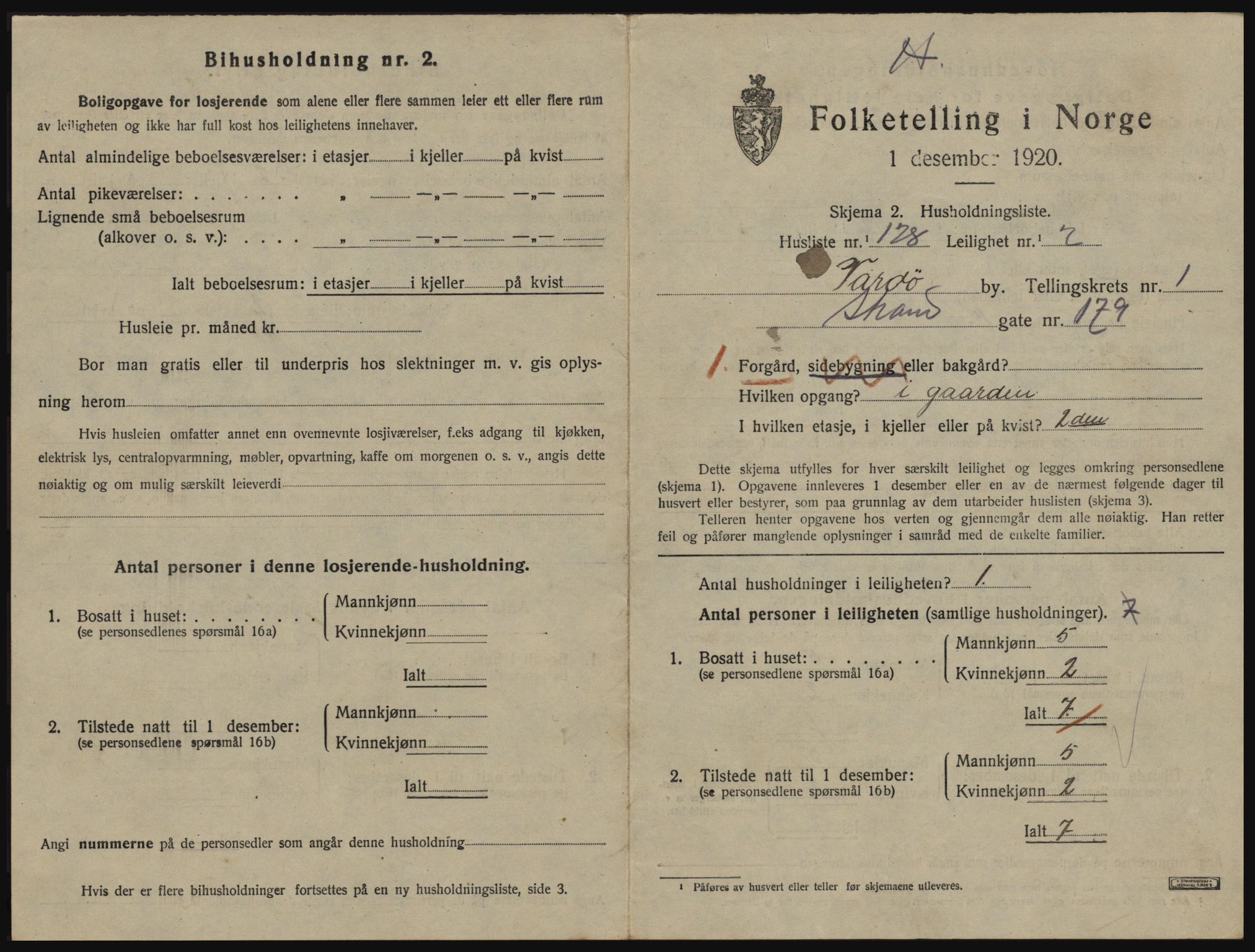 SATØ, 1920 census for Vardø, 1920, p. 1449