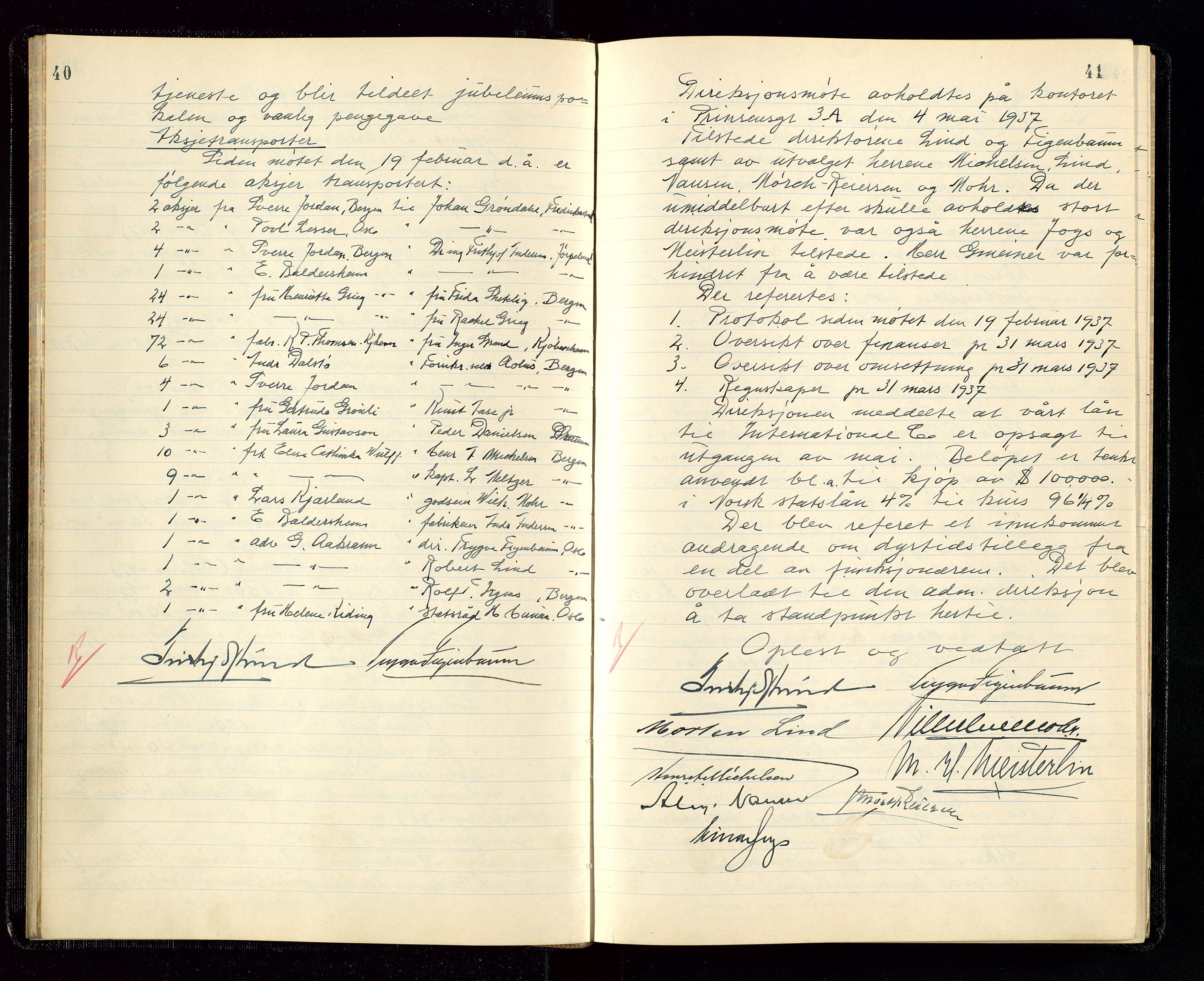 PA 1534 - Østlandske Petroleumscompagni A/S, AV/SAST-A-101954/A/Aa/L0004/0003: Direksjonsprotokoller / Den Administrerende Direksjon alle selskaper (referatprotokoll), 1936-1943, p. 40-41