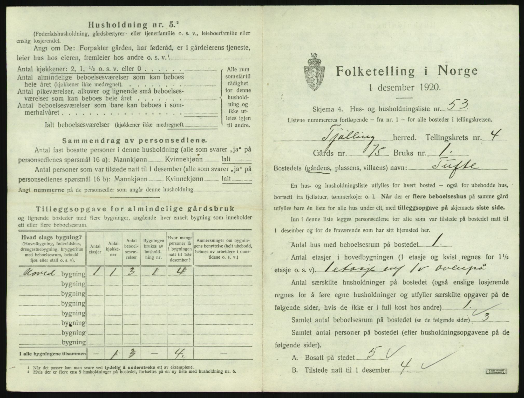 SAKO, 1920 census for Tjølling, 1920, p. 1179