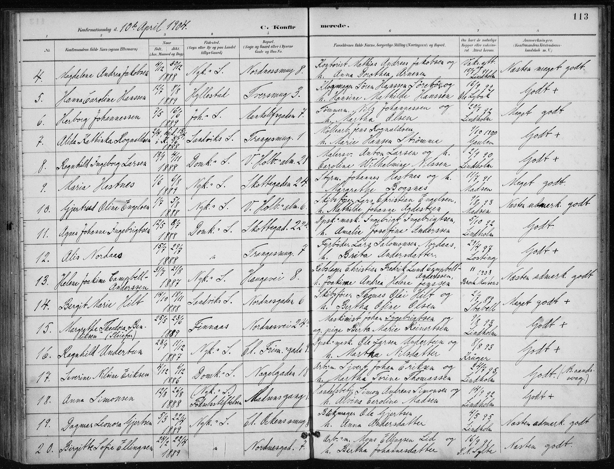 Nykirken Sokneprestembete, AV/SAB-A-77101/H/Haa/L0028: Parish register (official) no. C 7, 1887-1913, p. 113