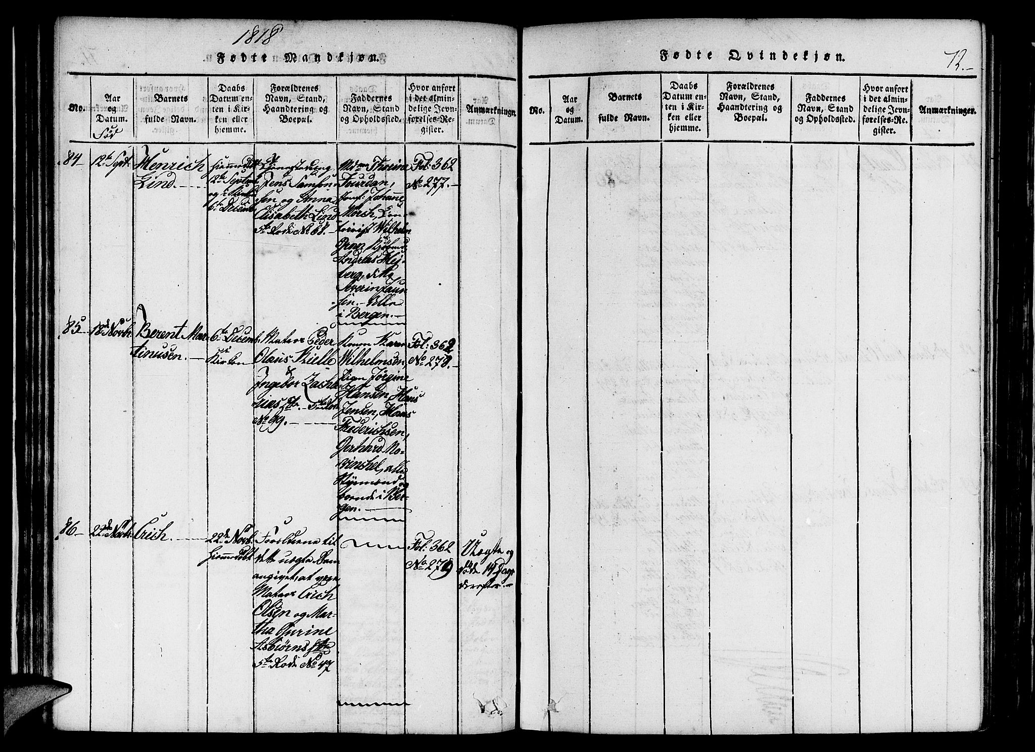 Nykirken Sokneprestembete, AV/SAB-A-77101/H/Haa/L0011: Parish register (official) no. A 11, 1816-1821, p. 72