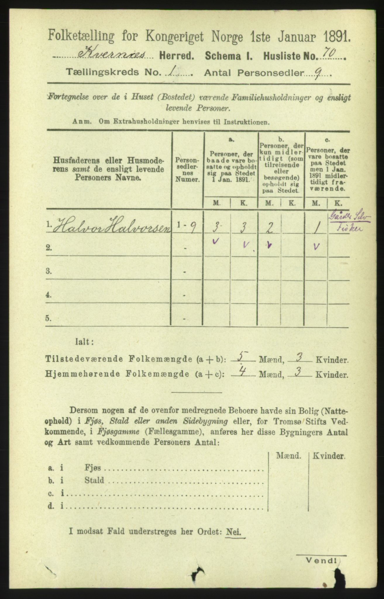 RA, 1891 census for 1553 Kvernes, 1891, p. 113