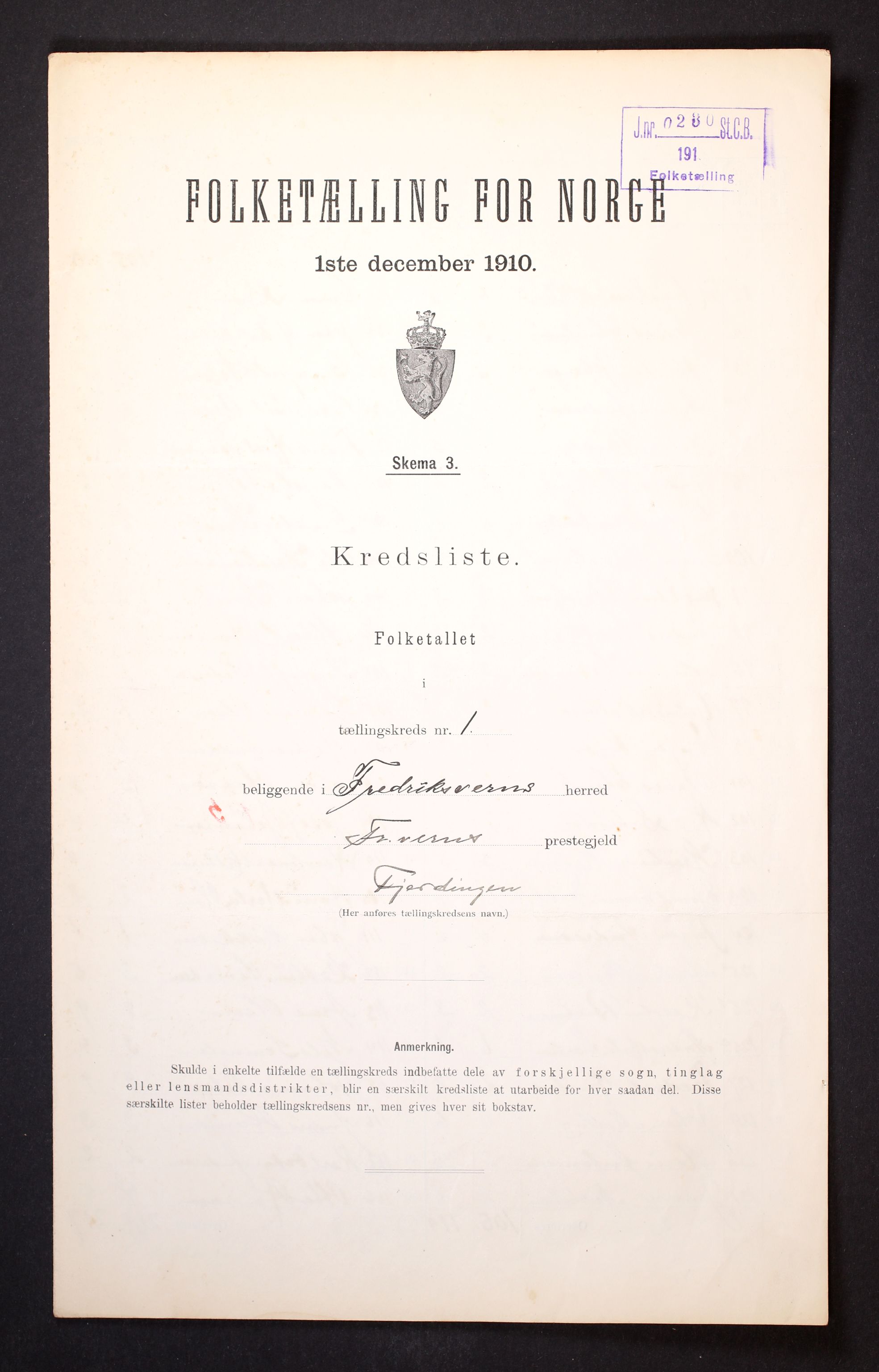 RA, 1910 census for Fredriksvern, 1910, p. 4