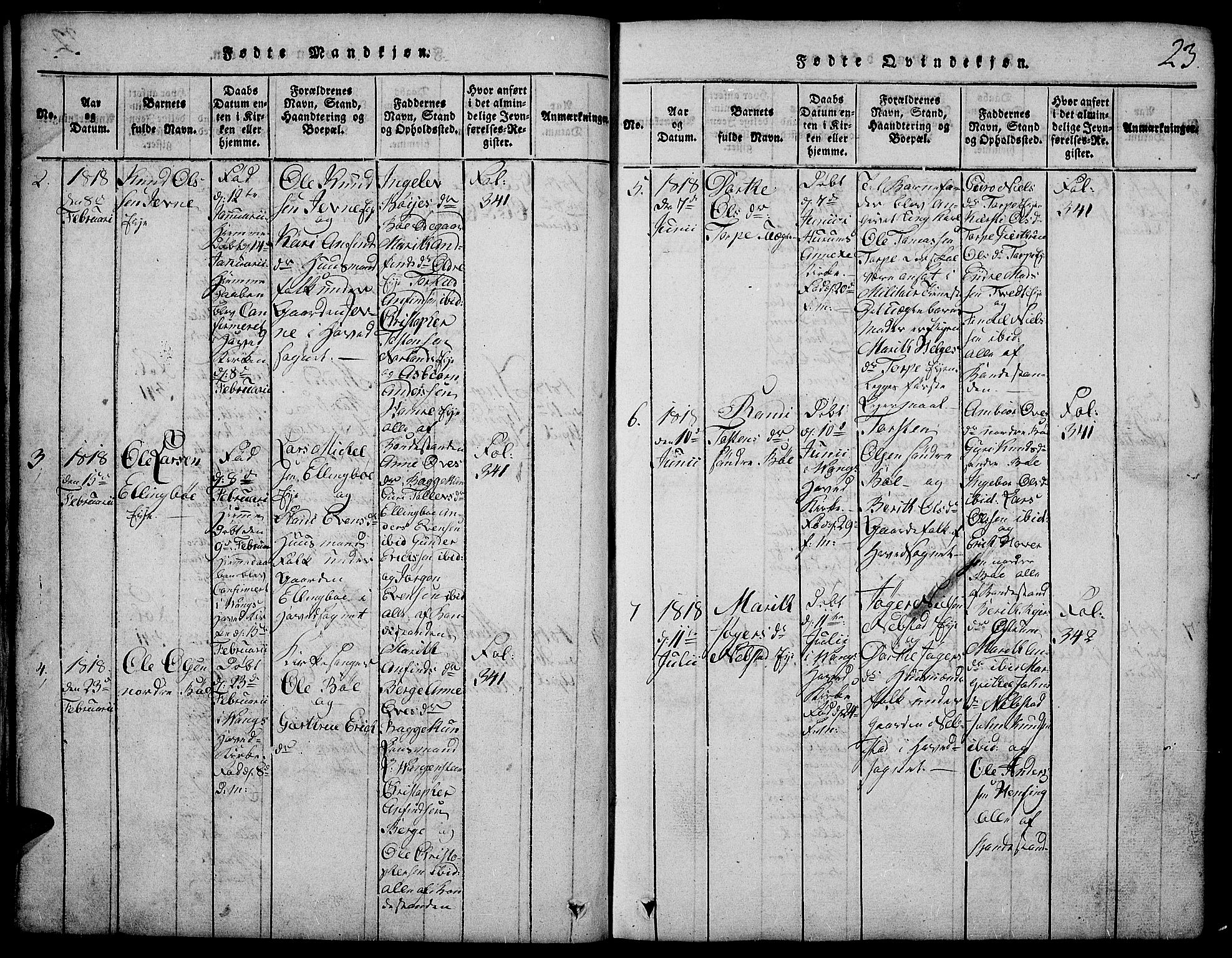 Vang prestekontor, Valdres, SAH/PREST-140/H/Hb/L0002: Parish register (copy) no. 2, 1814-1889, p. 23