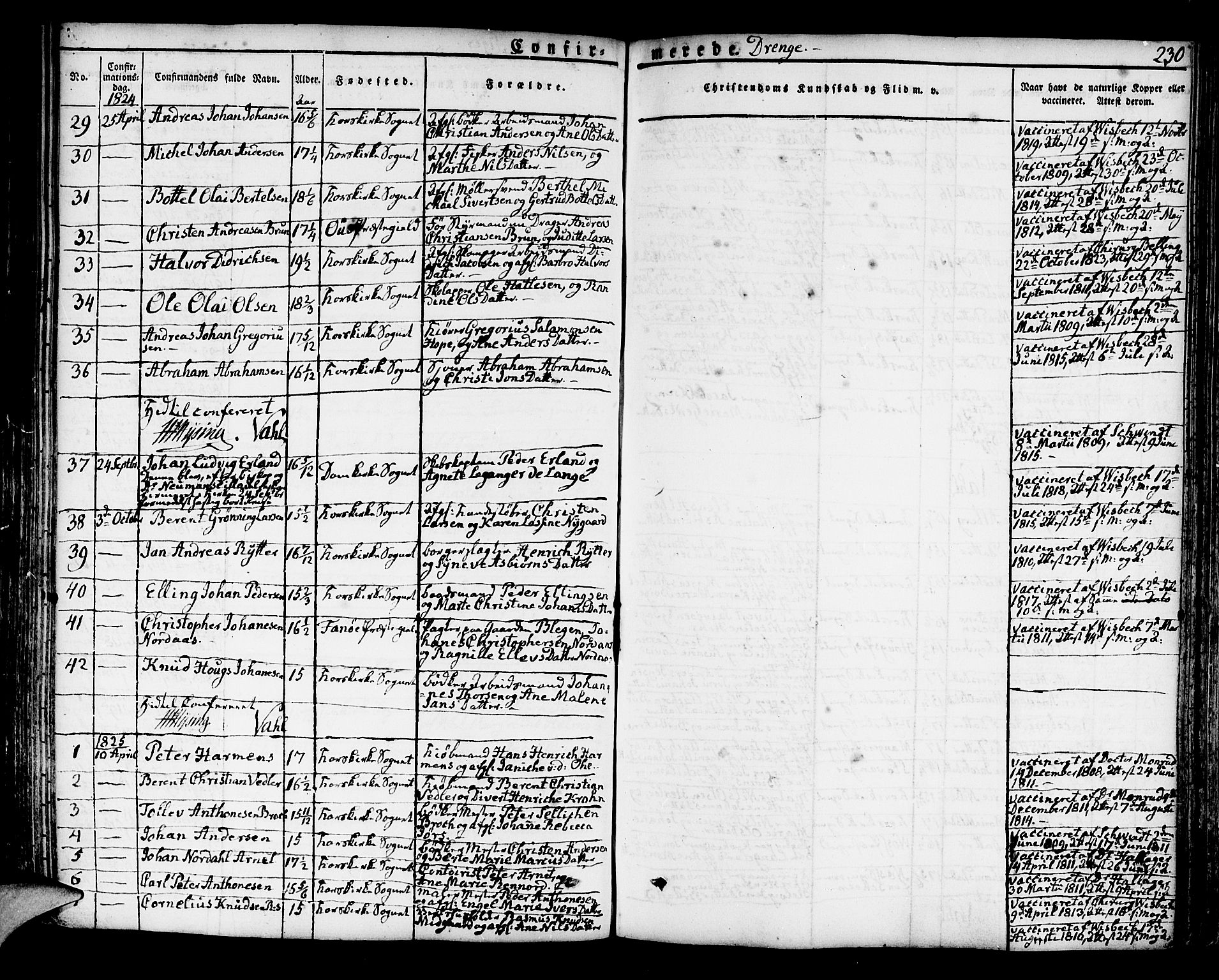Korskirken sokneprestembete, SAB/A-76101/H/Hab: Parish register (copy) no. A 3, 1821-1831, p. 230