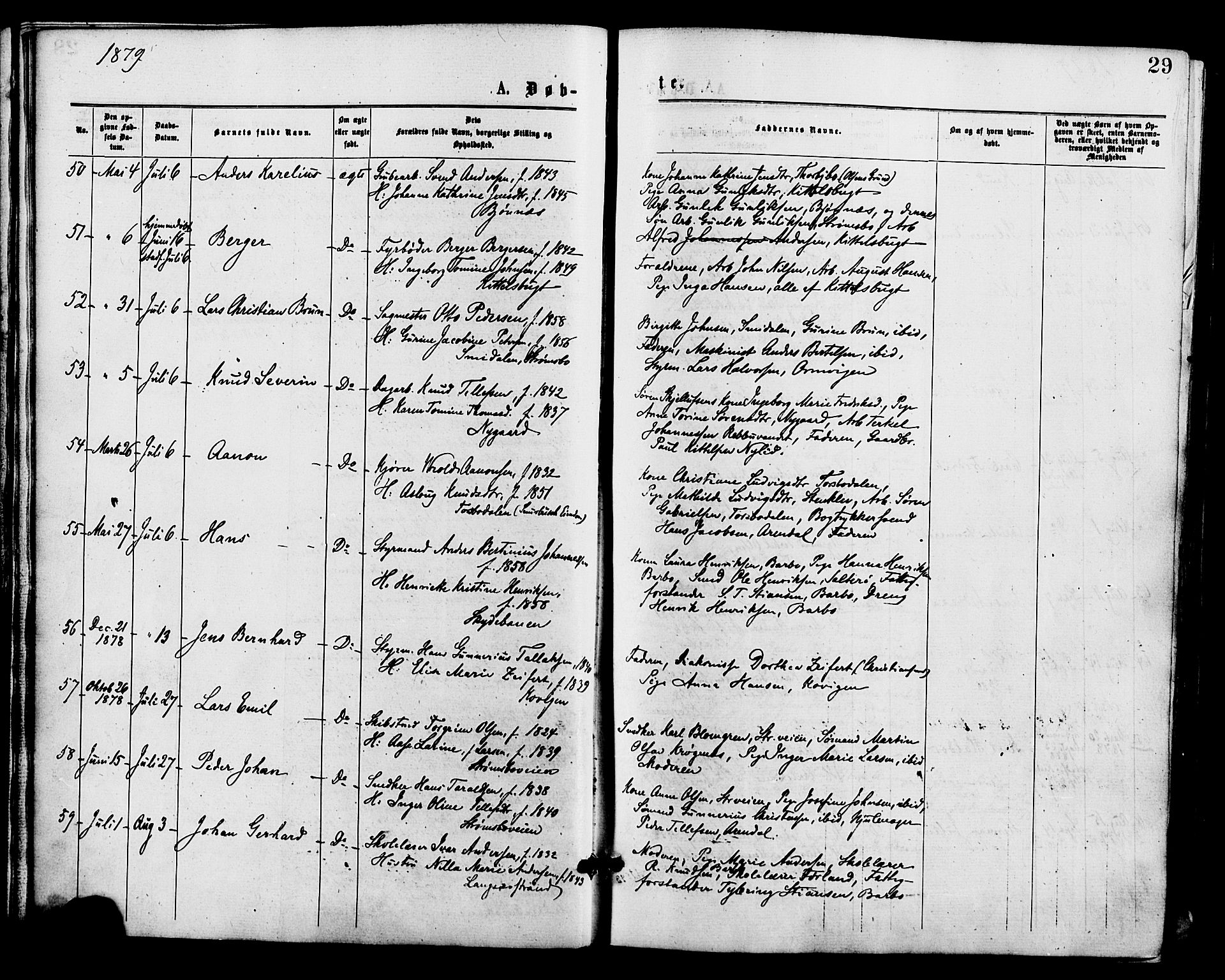 Barbu sokneprestkontor, AV/SAK-1111-0003/F/Fa/L0001: Parish register (official) no. A 1 /1, 1878-1883, p. 29