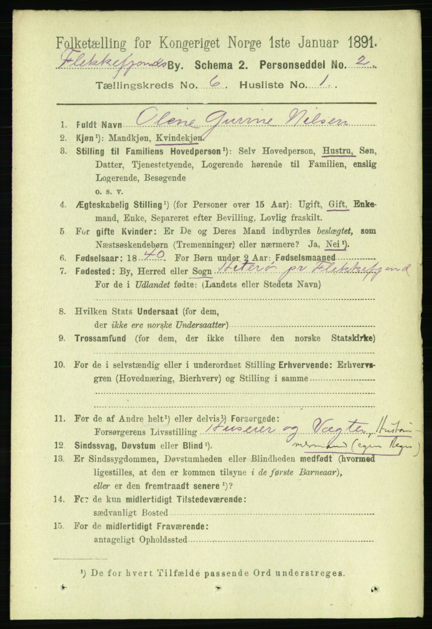 RA, 1891 census for 1004 Flekkefjord, 1891, p. 1162