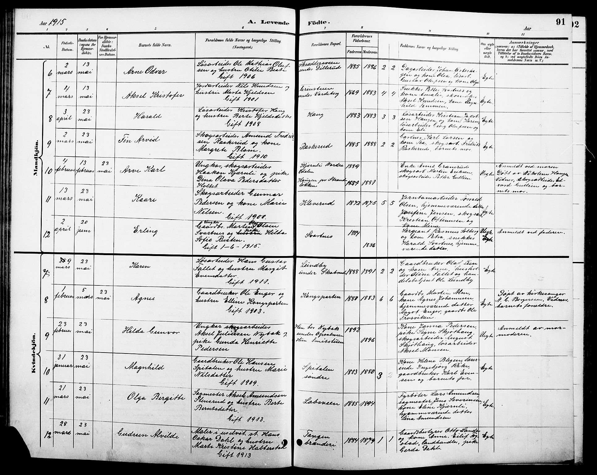 Stange prestekontor, SAH/PREST-002/L/L0011: Parish register (copy) no. 11, 1895-1917, p. 91