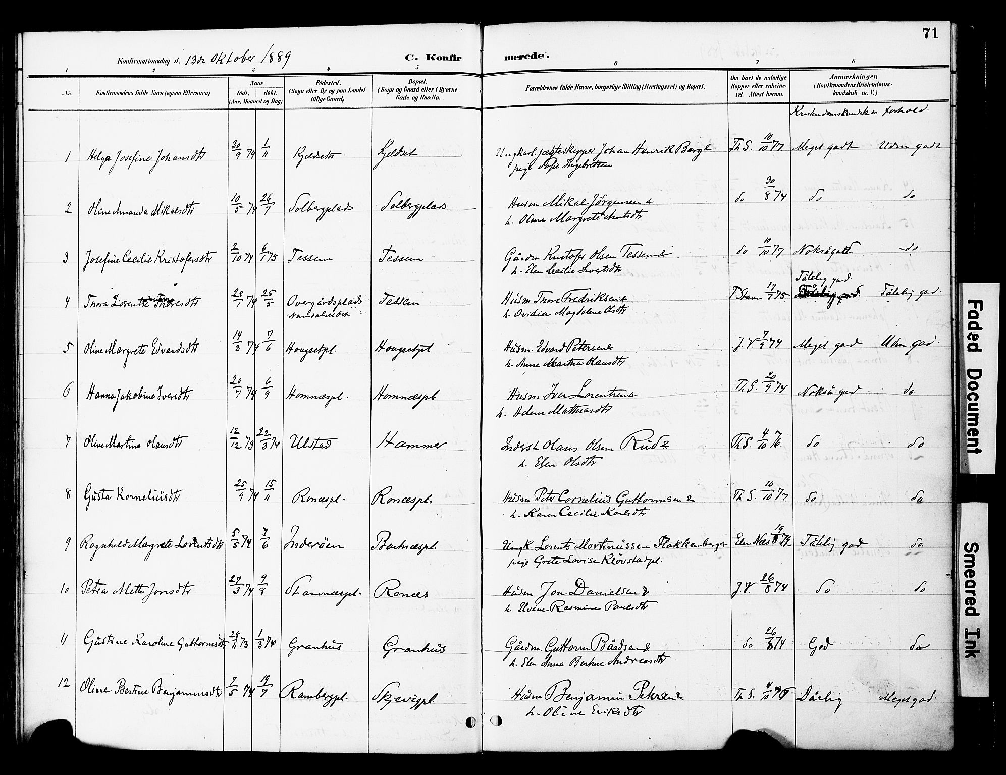 Ministerialprotokoller, klokkerbøker og fødselsregistre - Nord-Trøndelag, AV/SAT-A-1458/741/L0396: Parish register (official) no. 741A10, 1889-1901, p. 71