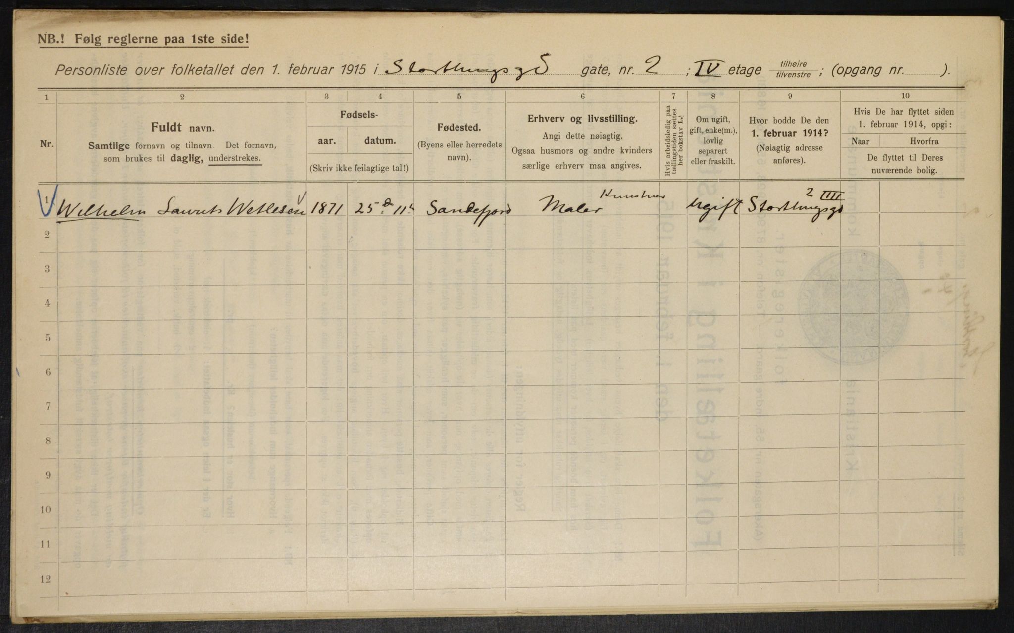 OBA, Municipal Census 1915 for Kristiania, 1915, p. 103664