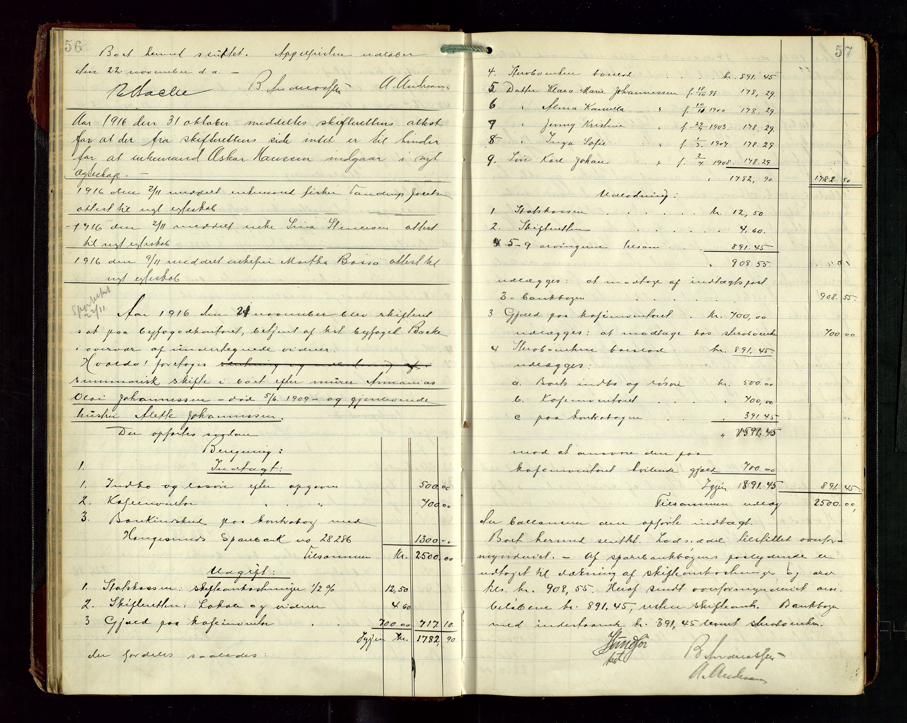 Haugesund tingrett, SAST/A-101415/01/IV/IVD/L0003: Skifteutlodningsprotokoll, med register, 1915-1924, p. 56-57
