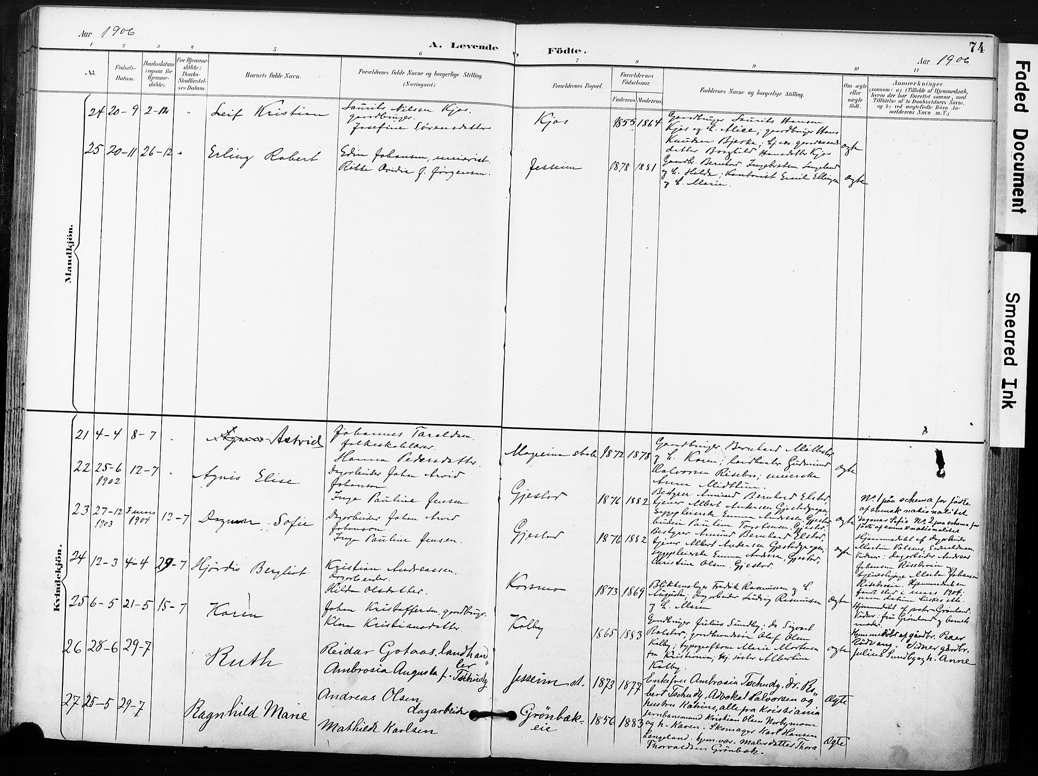 Ullensaker prestekontor Kirkebøker, SAO/A-10236a/F/Fb/L0002: Parish register (official) no. II 2, 1894-1909, p. 74