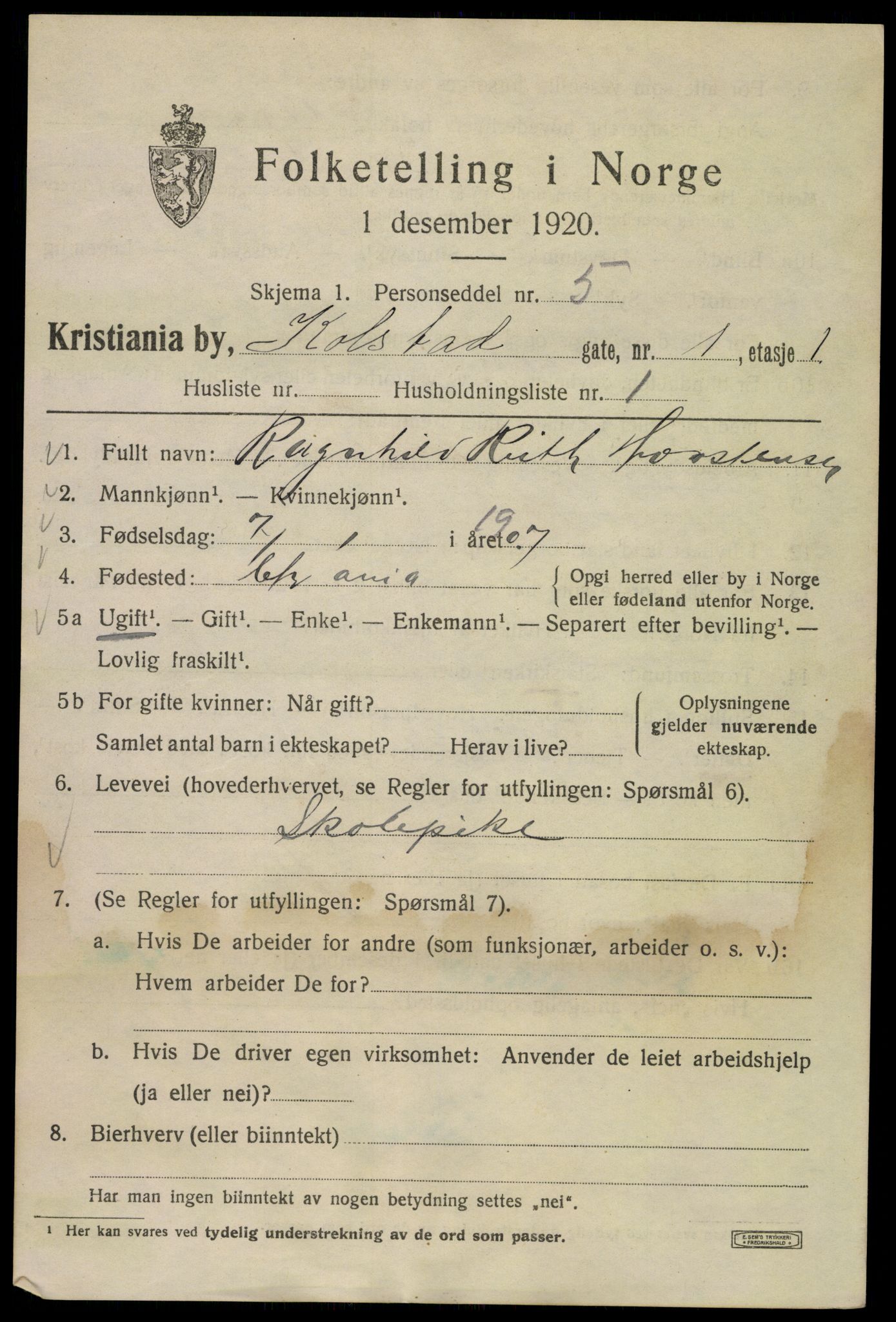 SAO, 1920 census for Kristiania, 1920, p. 345333