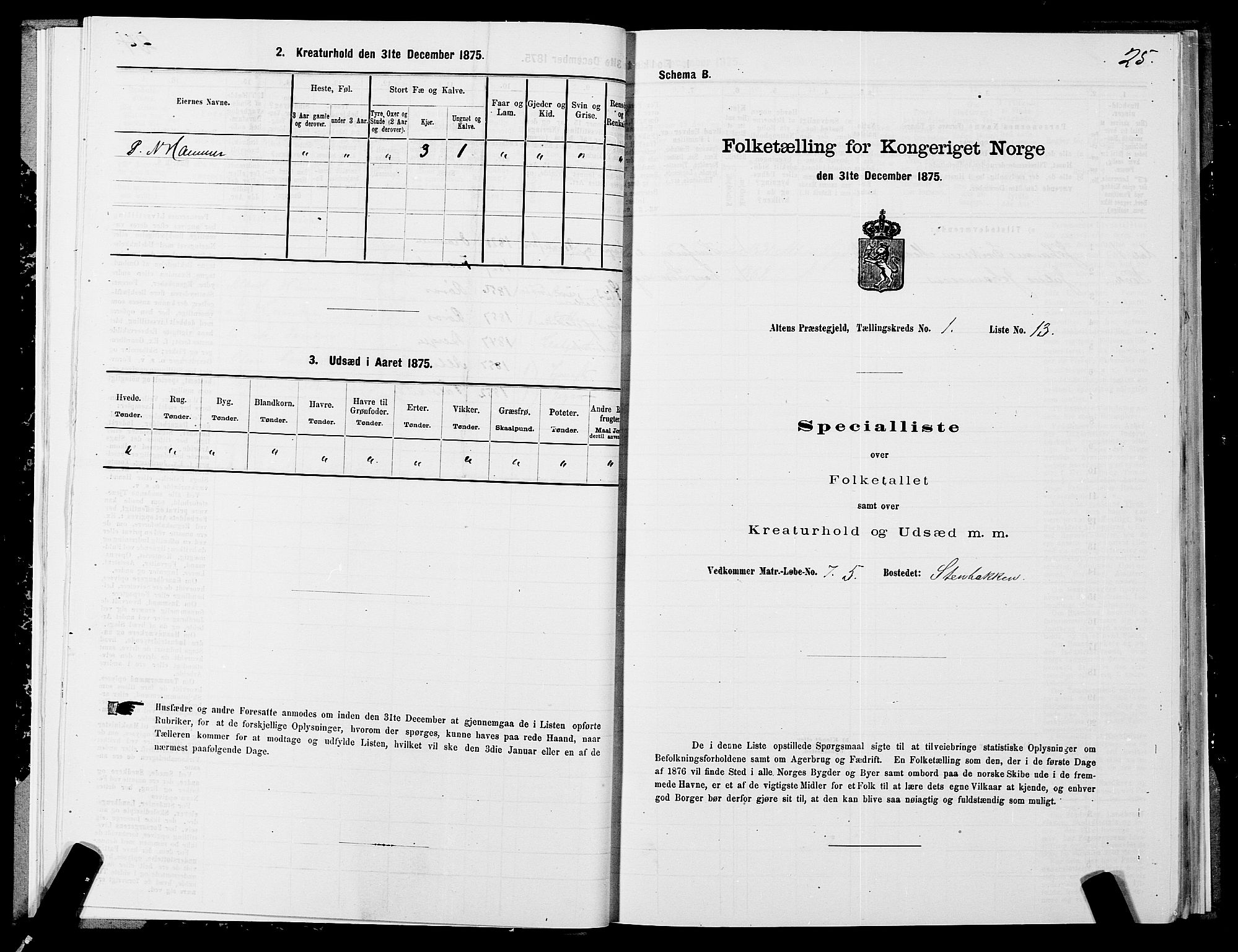 SATØ, 1875 census for 2012P Alta, 1875, p. 1025