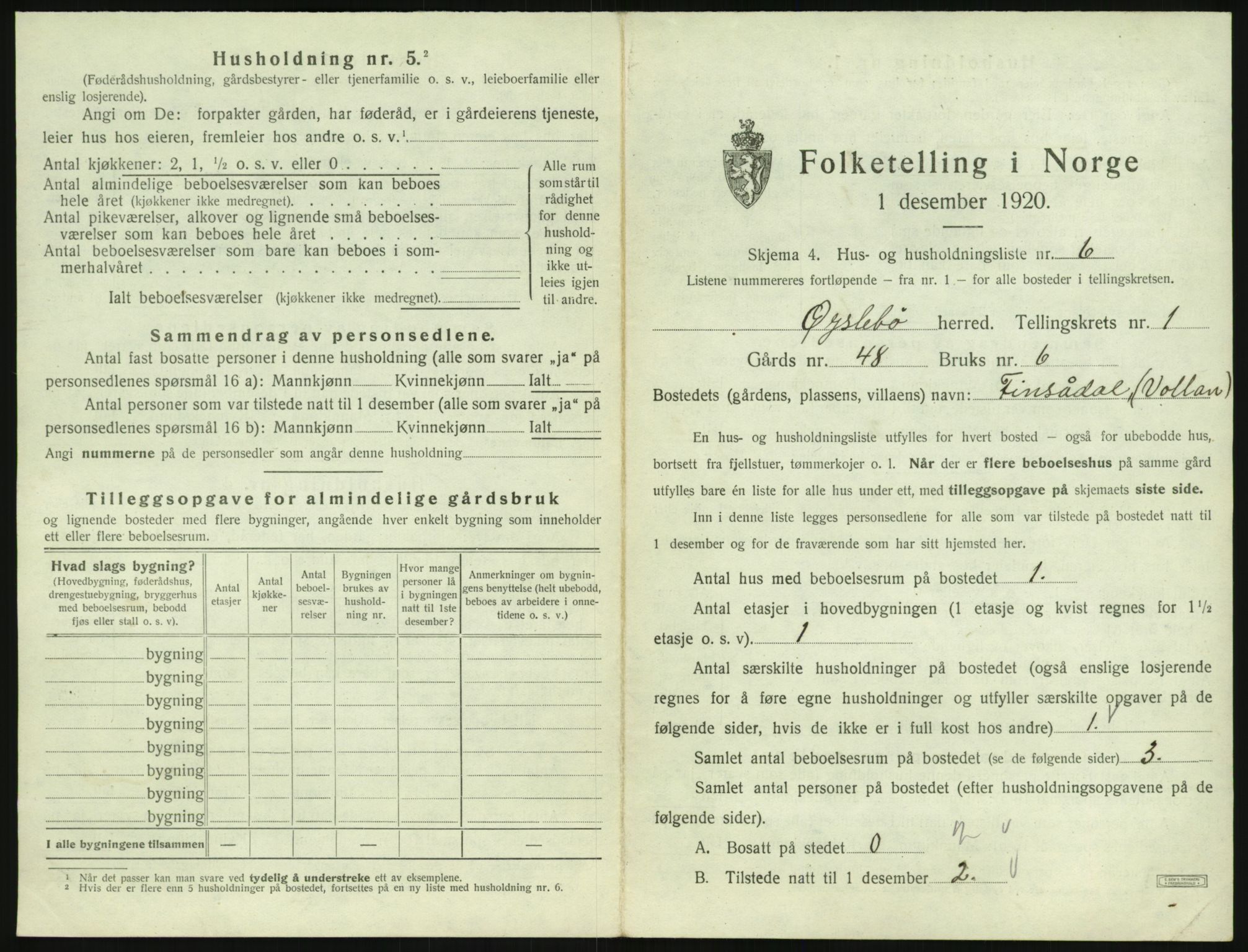 SAK, 1920 census for Øyslebø, 1920, p. 46