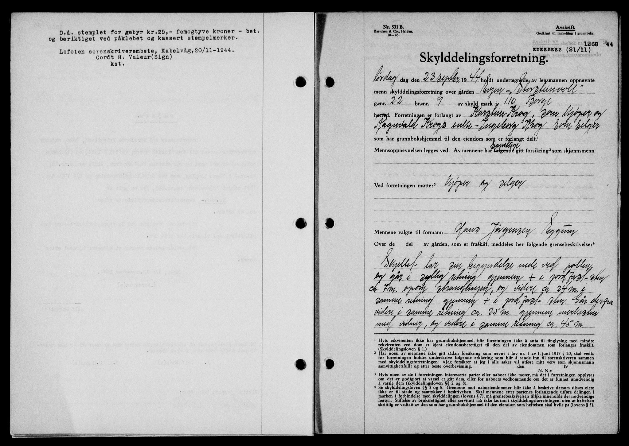 Lofoten sorenskriveri, SAT/A-0017/1/2/2C/L0012a: Mortgage book no. 12a, 1943-1944, Diary no: : 1268/1944