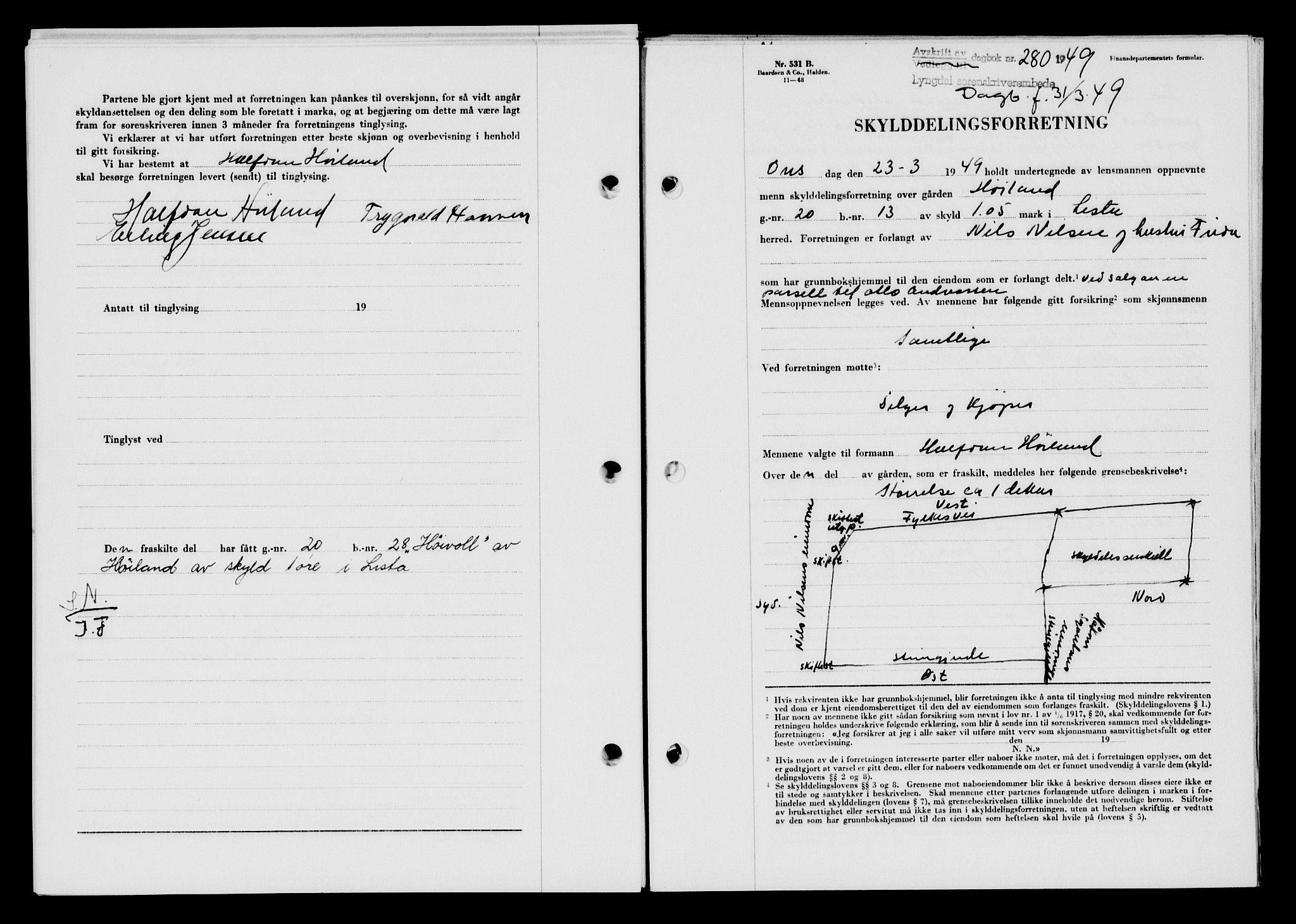 Lyngdal sorenskriveri, AV/SAK-1221-0004/G/Gb/L0663: Mortgage book no. A IX, 1948-1949, Diary no: : 280/1949