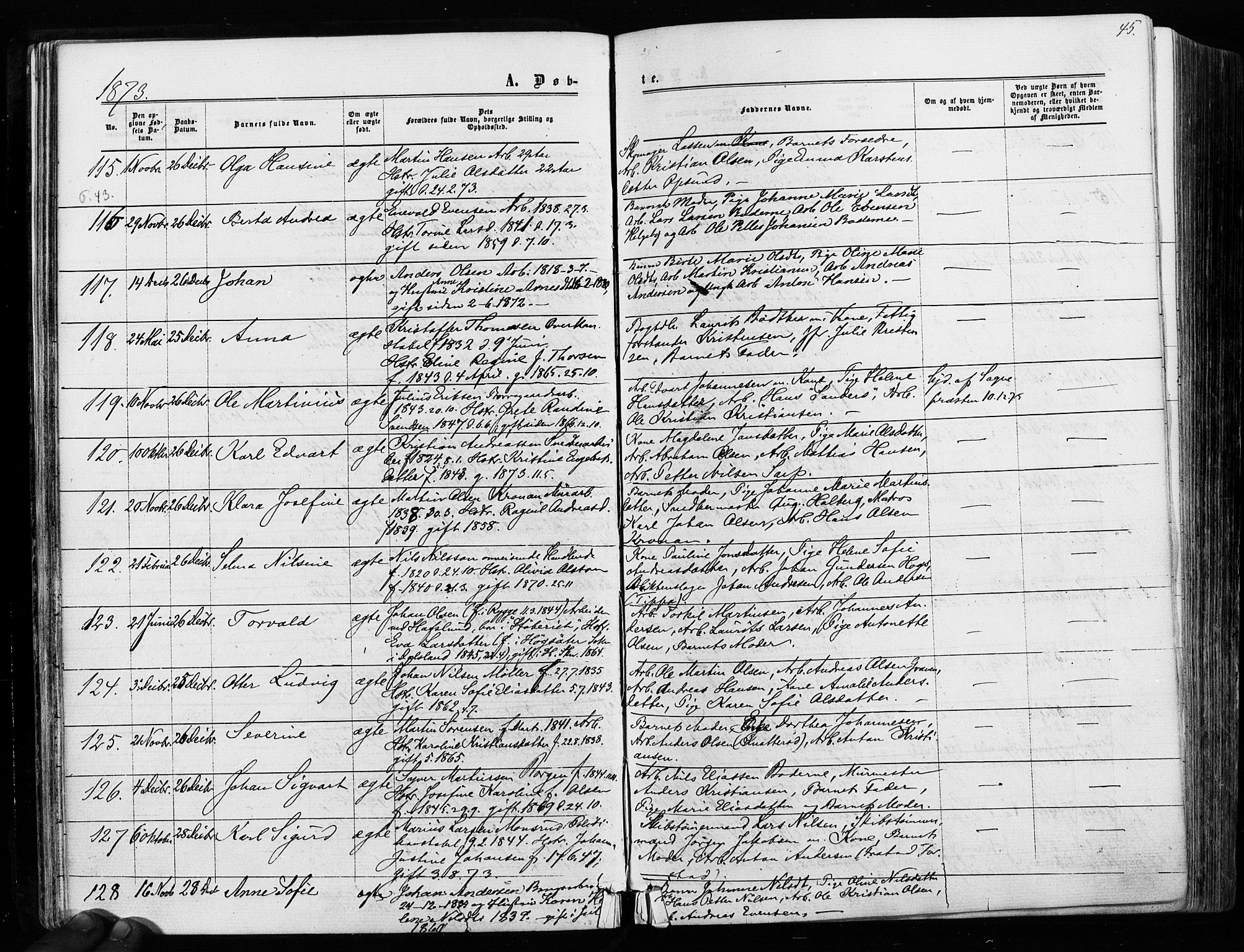 Sarpsborg prestekontor Kirkebøker, SAO/A-2006/F/Fa/L0002: Parish register (official) no. 2, 1869-1877, p. 45