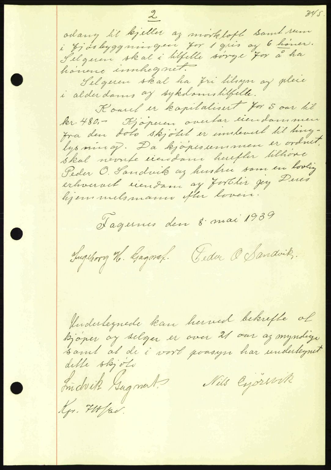 Nordmøre sorenskriveri, AV/SAT-A-4132/1/2/2Ca: Mortgage book no. A86, 1939-1939, Diary no: : 1189/1939