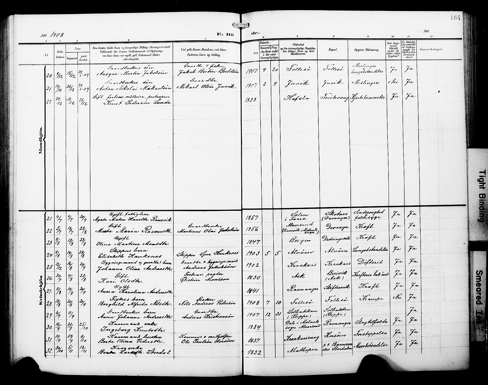 Askøy Sokneprestembete, AV/SAB-A-74101/H/Ha/Hab/Haba/L0014: Parish register (copy) no. A 14, 1904-1927, p. 164