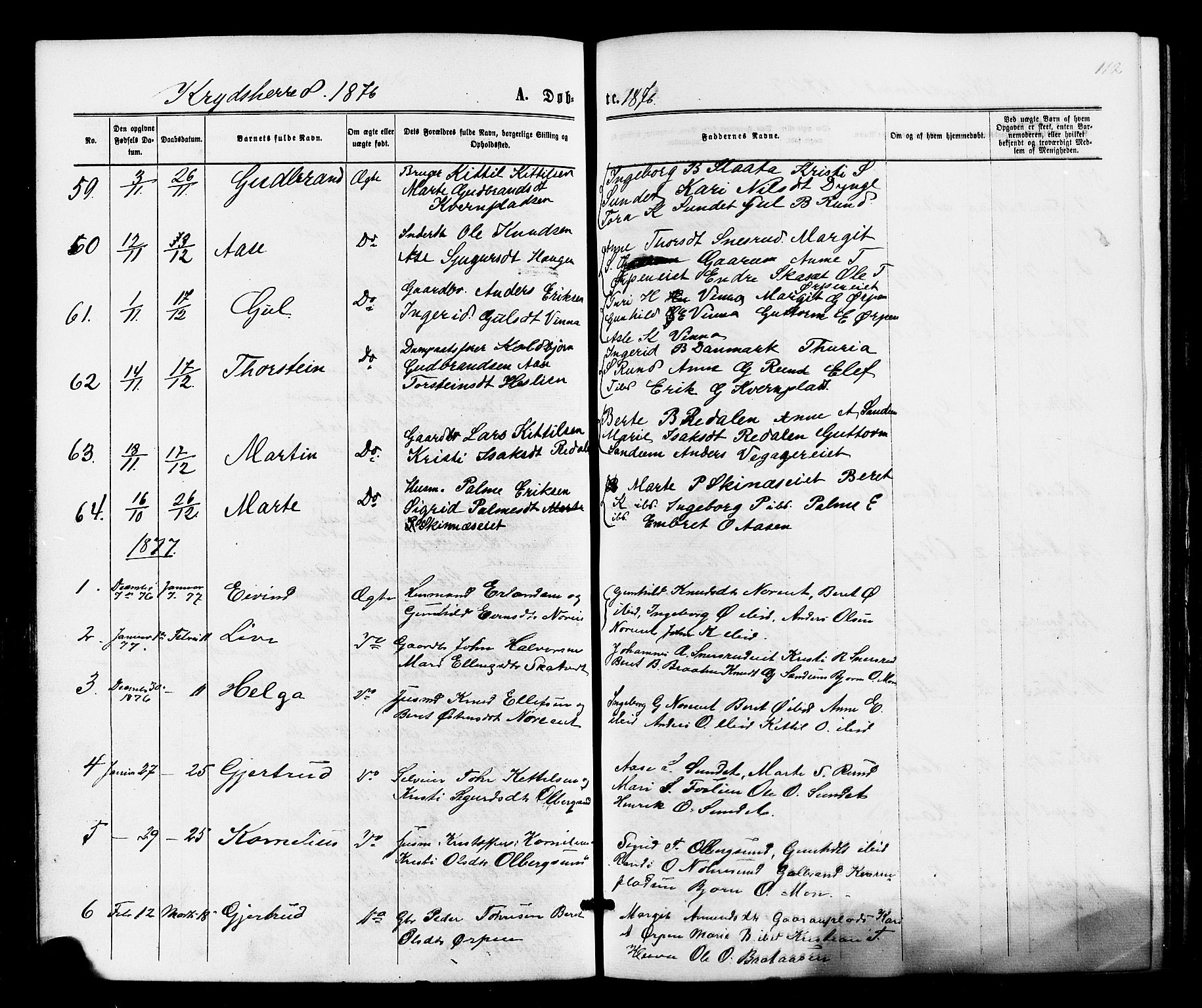 Sigdal kirkebøker, AV/SAKO-A-245/F/Fa/L0010: Parish register (official) no. I 10 /2, 1872-1878, p. 112