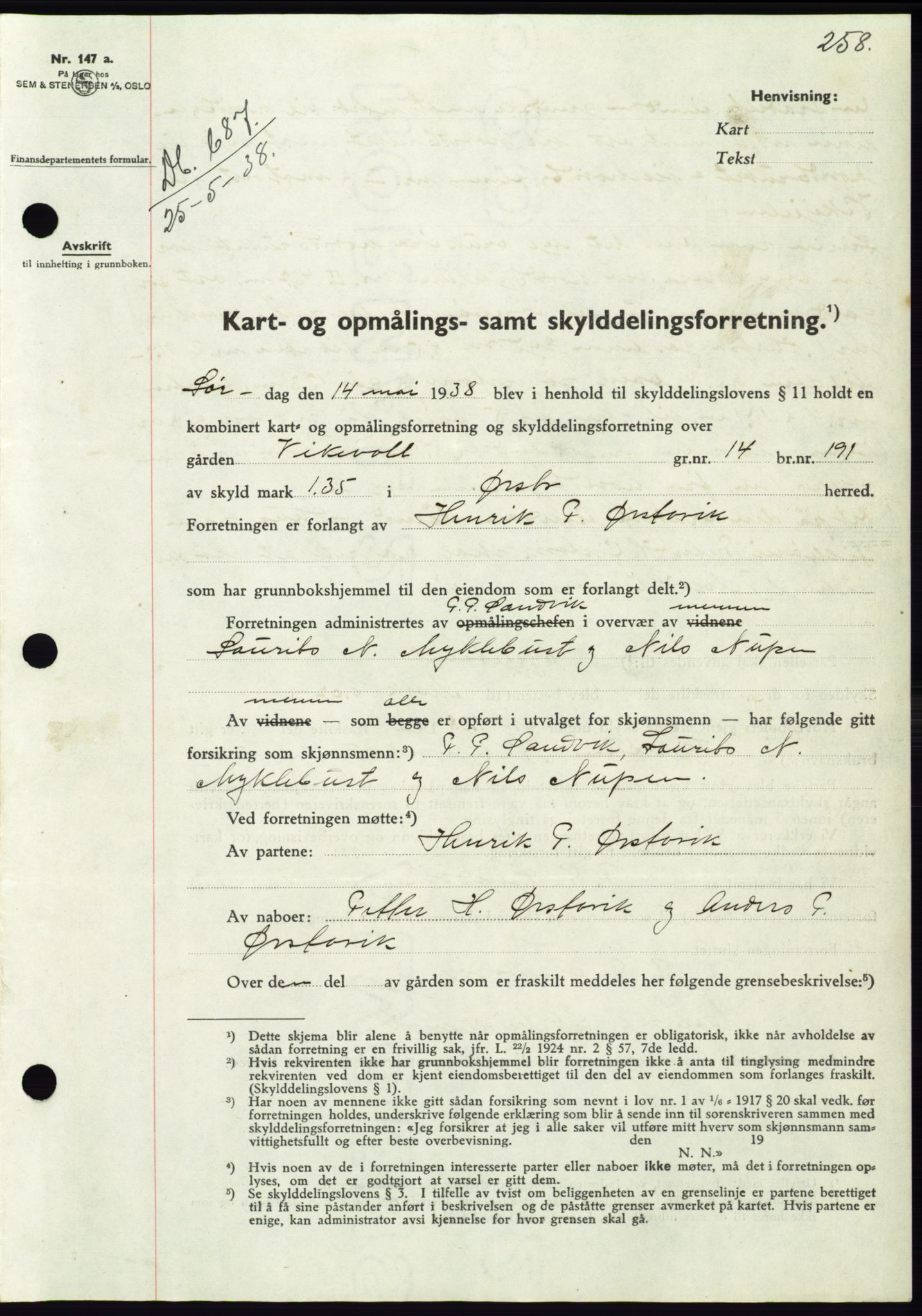 Søre Sunnmøre sorenskriveri, AV/SAT-A-4122/1/2/2C/L0065: Mortgage book no. 59, 1938-1938, Diary no: : 687/1938