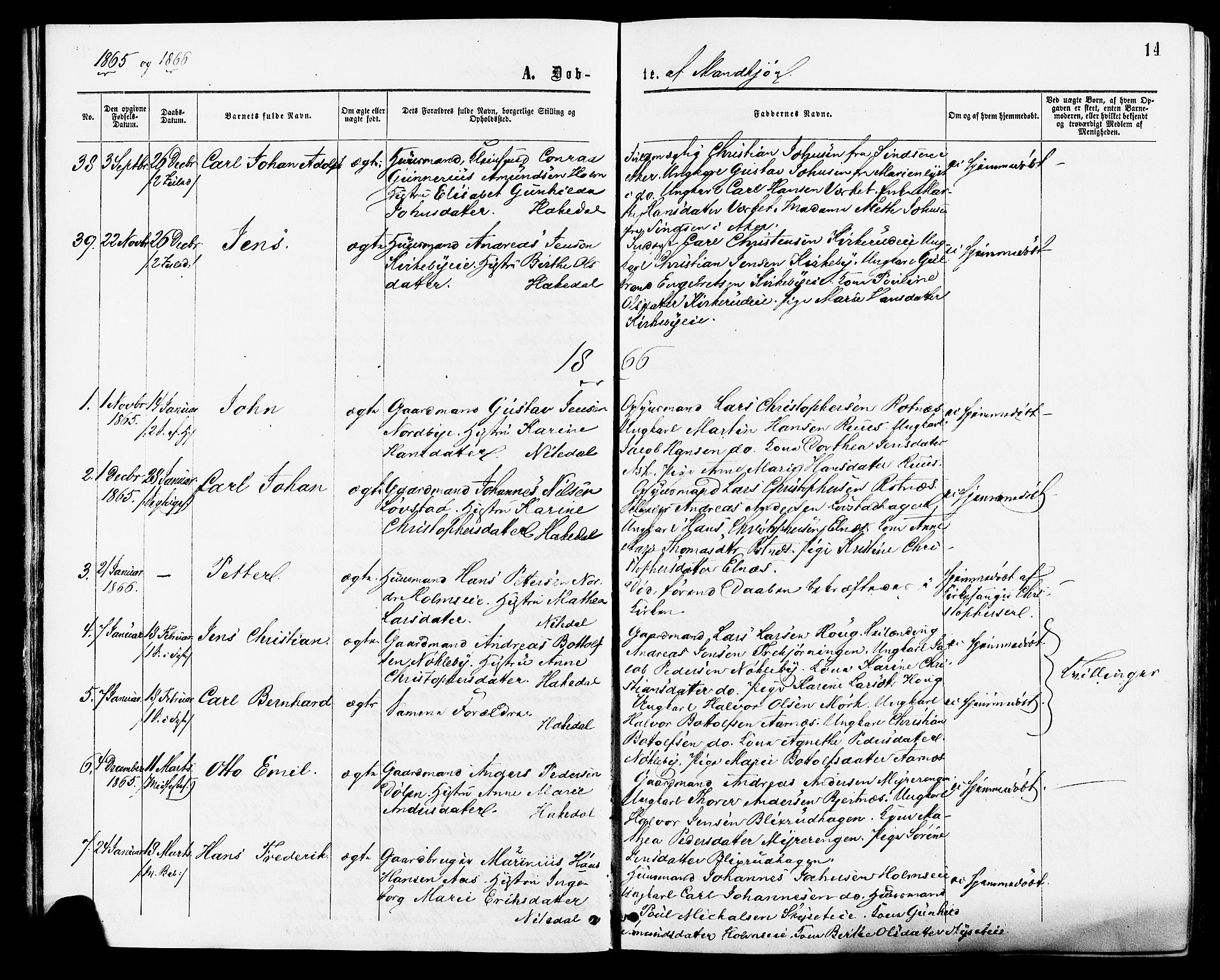 Nittedal prestekontor Kirkebøker, AV/SAO-A-10365a/F/Fa/L0006: Parish register (official) no. I 6, 1863-1878, p. 14