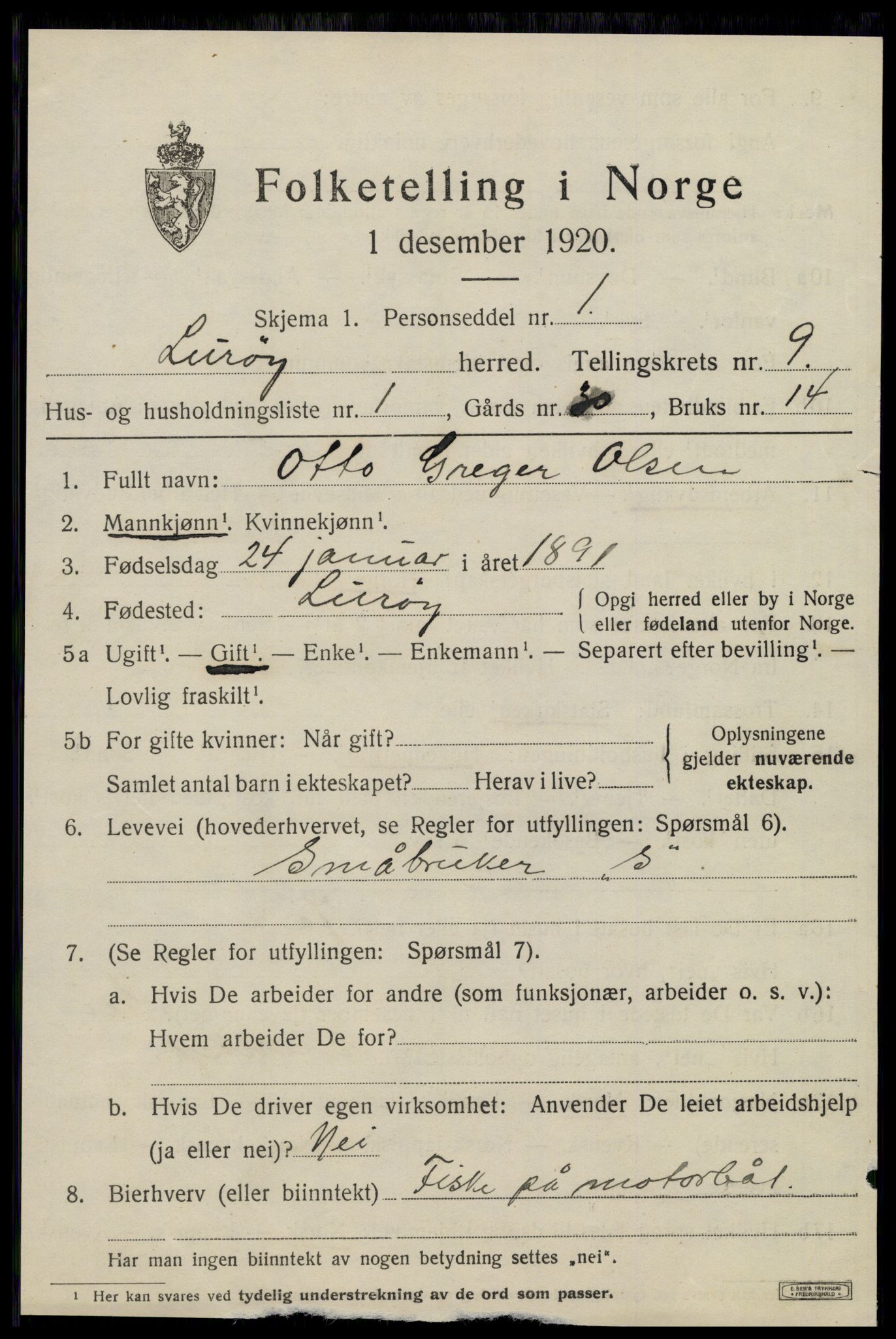 SAT, 1920 census for Lurøy, 1920, p. 4023