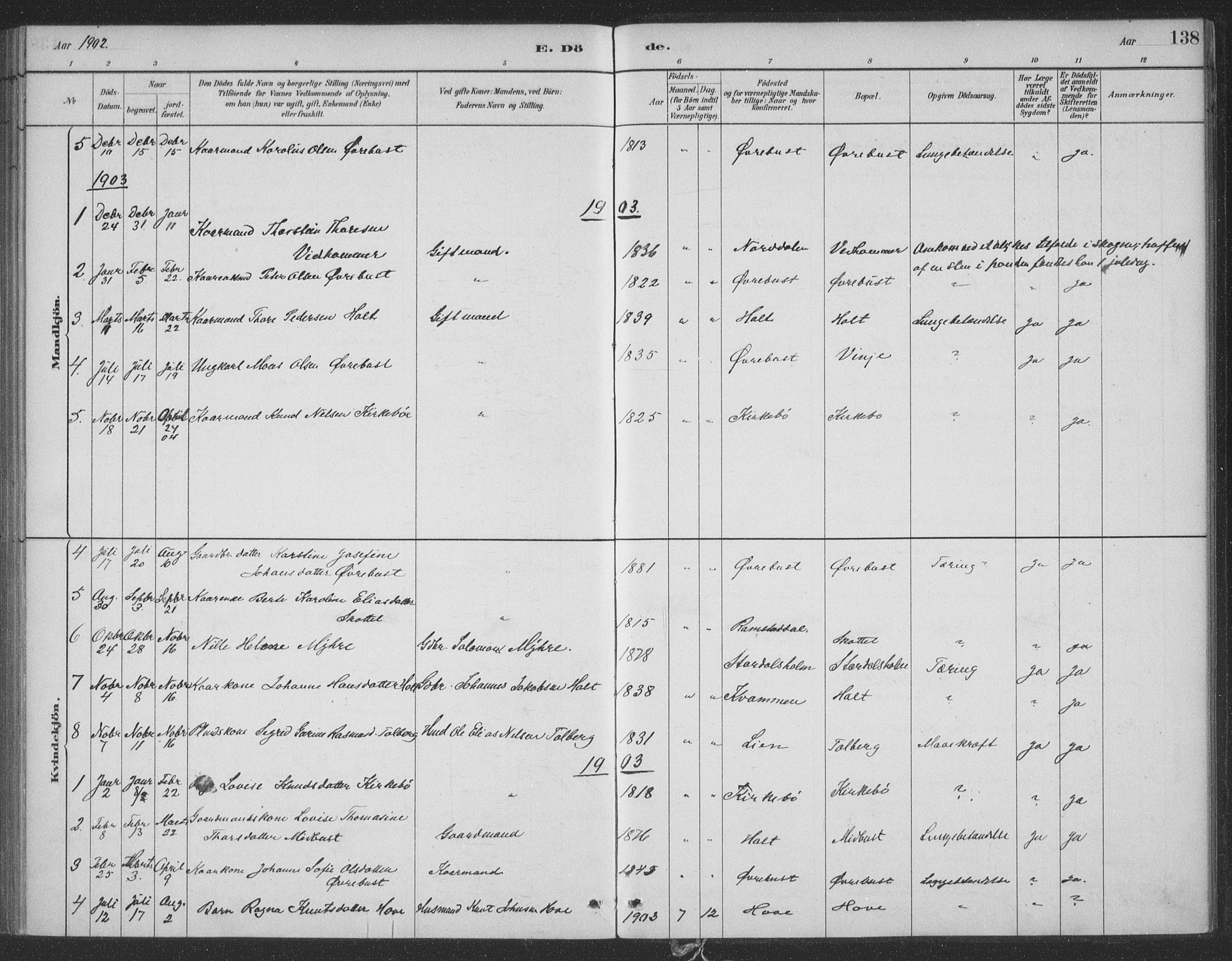 Ministerialprotokoller, klokkerbøker og fødselsregistre - Møre og Romsdal, AV/SAT-A-1454/521/L0299: Parish register (official) no. 521A01, 1882-1907, p. 138