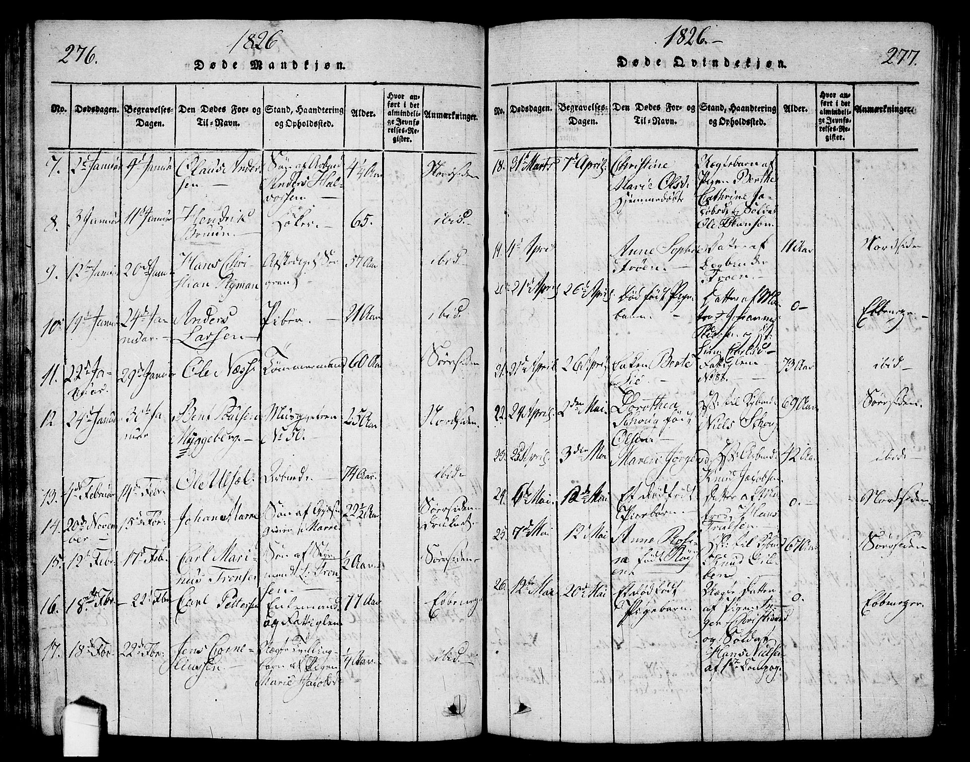 Halden prestekontor Kirkebøker, AV/SAO-A-10909/G/Ga/L0001: Parish register (copy) no. 1, 1815-1833, p. 276-277