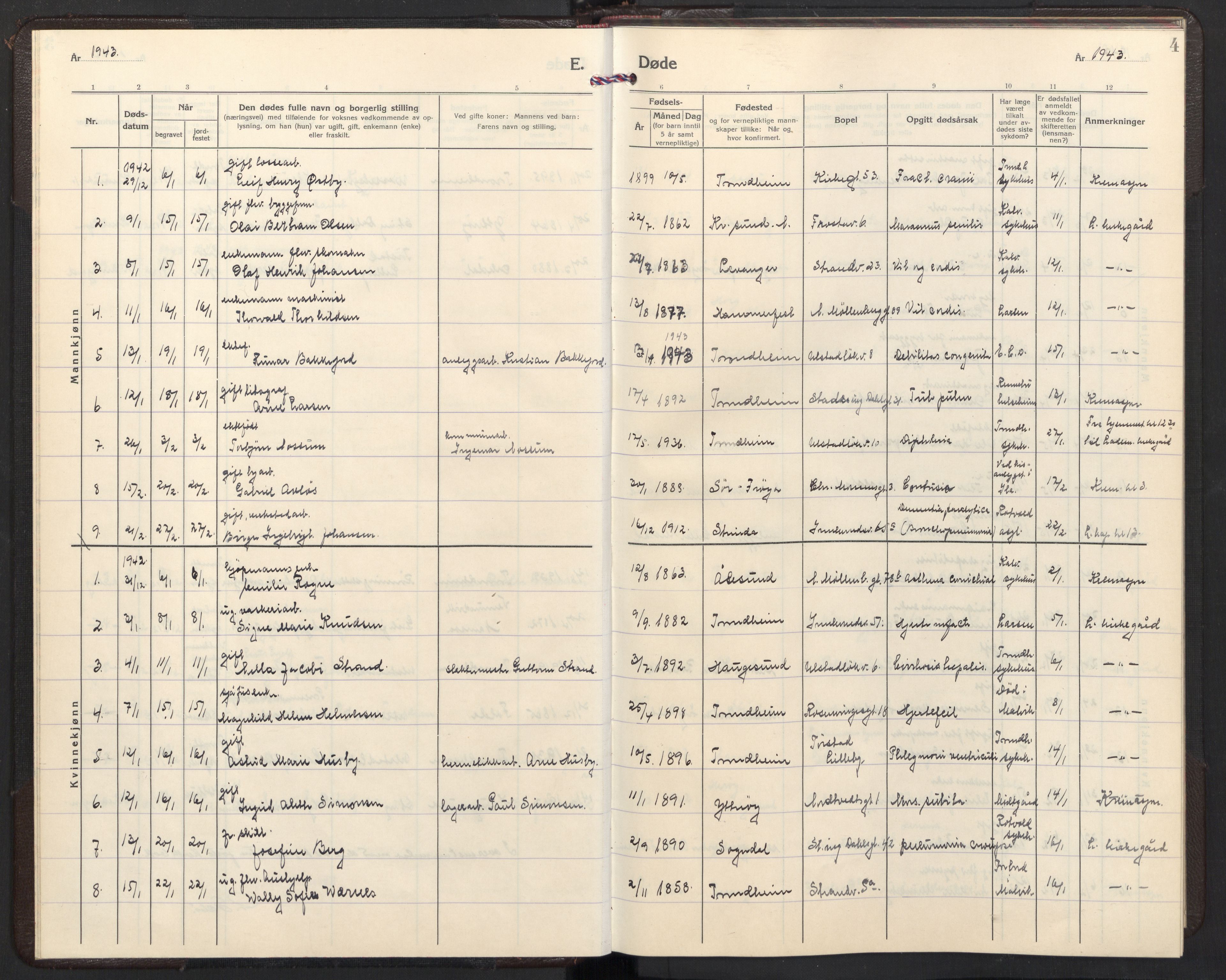 Ministerialprotokoller, klokkerbøker og fødselsregistre - Sør-Trøndelag, AV/SAT-A-1456/605/L0264: Parish register (copy) no. 605C11, 1942-1949, p. 4