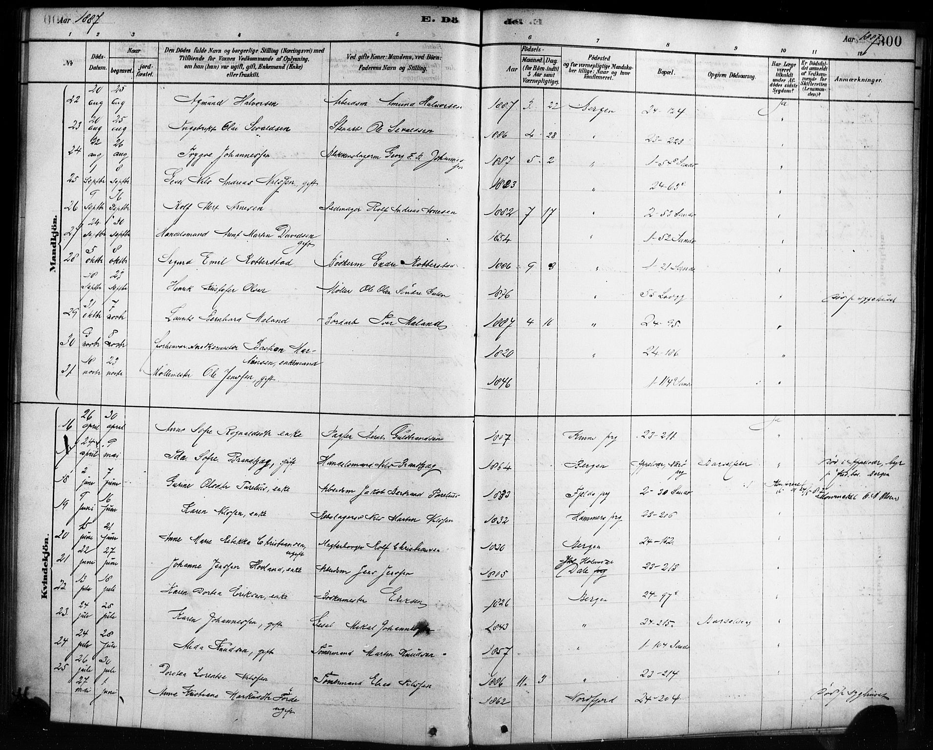 Sandviken Sokneprestembete, AV/SAB-A-77601/H/Ha/L0002: Parish register (official) no. A 2, 1878-1896, p. 300