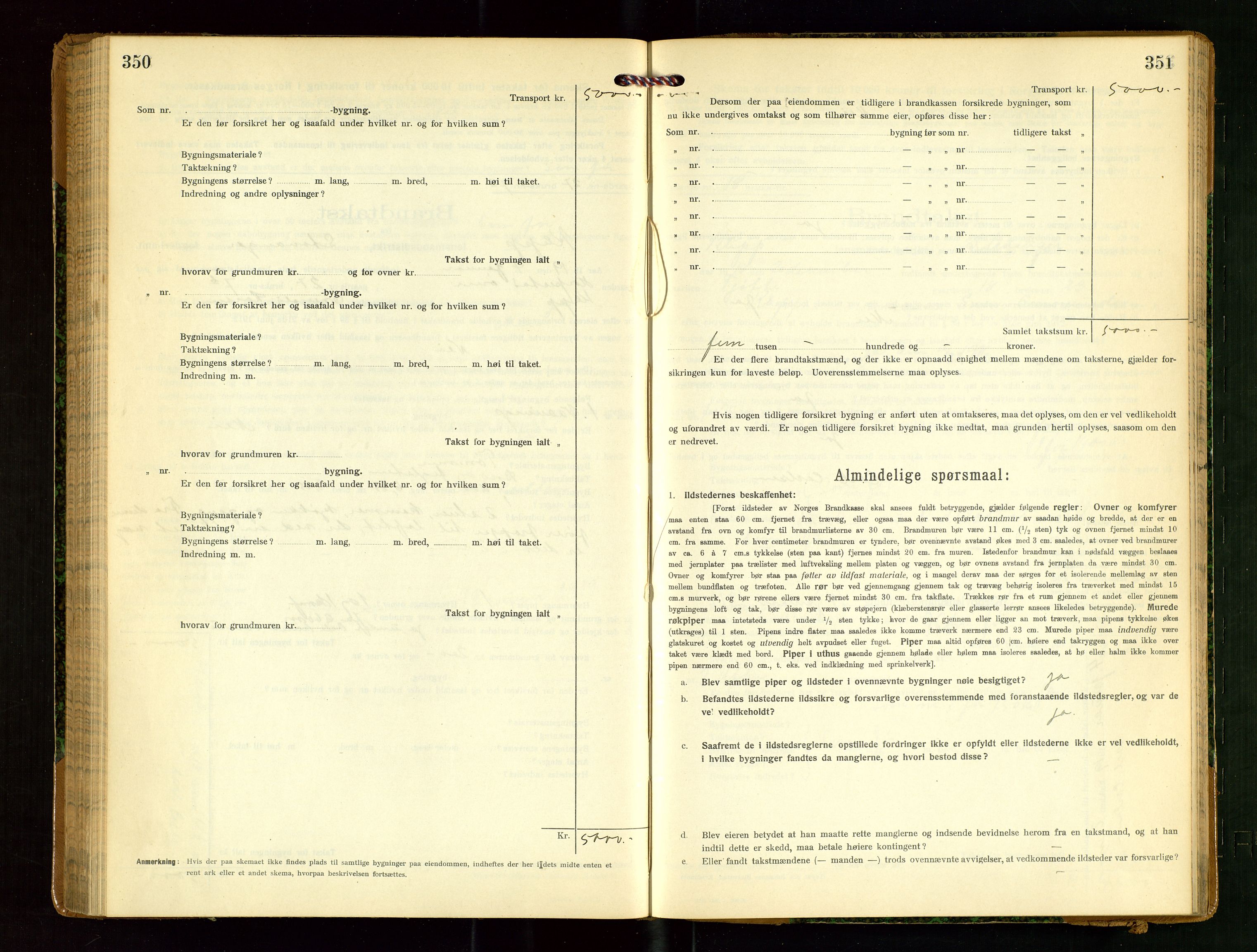 Klepp lensmannskontor, AV/SAST-A-100163/Goc/L0009: "Brandtakstprotokol" m/register, 1917-1919, p. 350-351