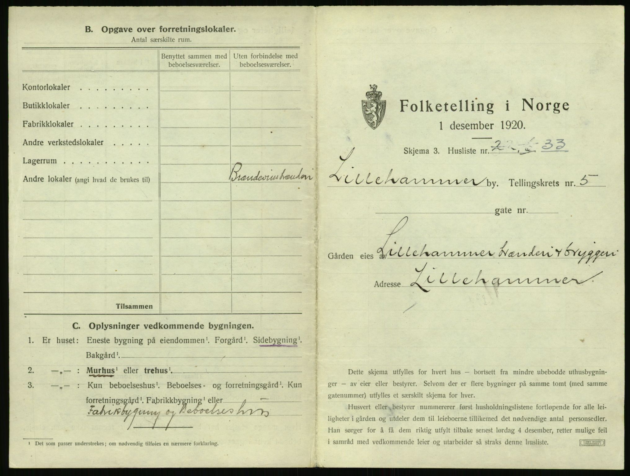 SAH, 1920 census for Lillehammer, 1920, p. 608