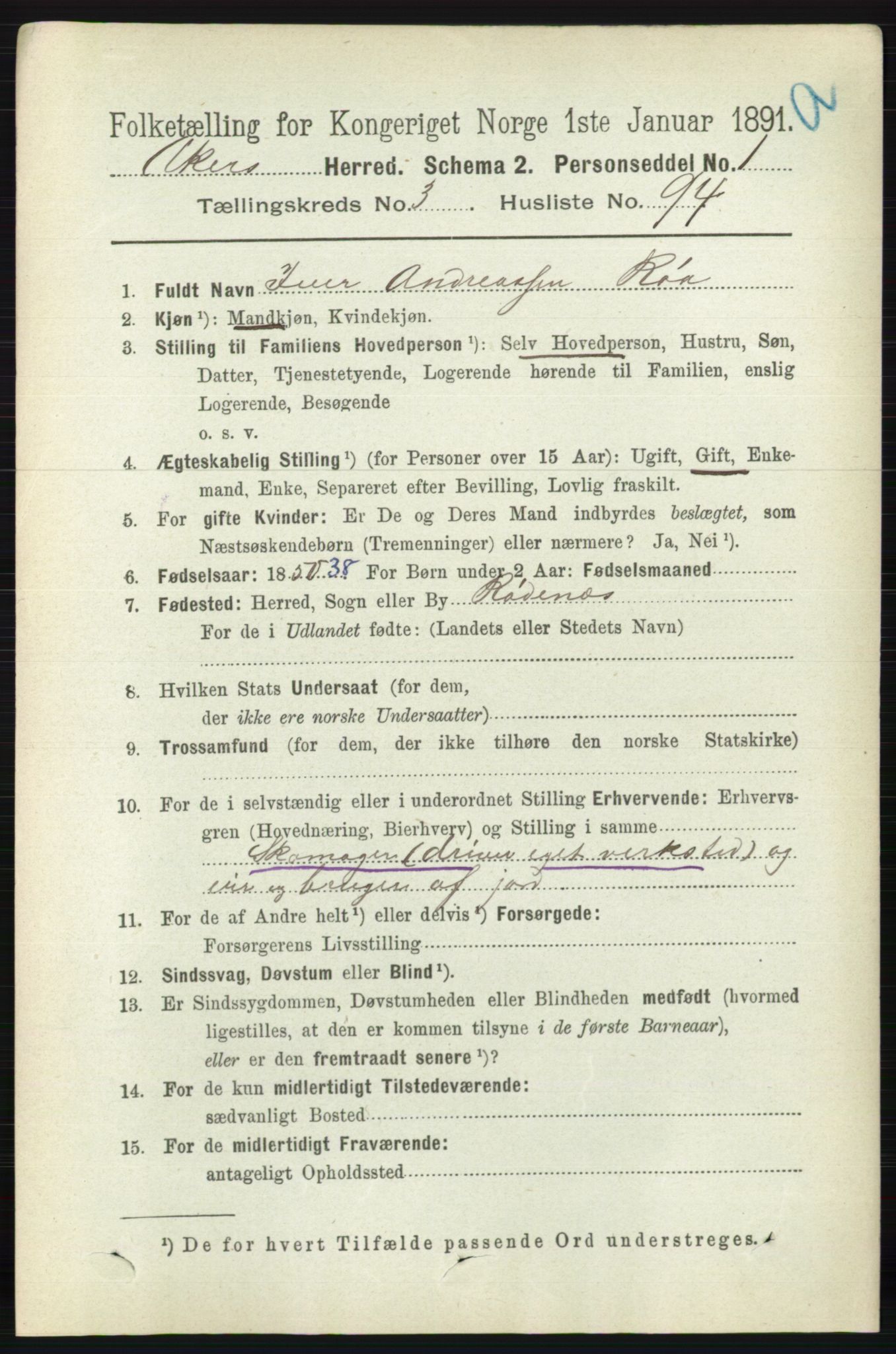 RA, 1891 census for 0218 Aker, 1891, p. 3848