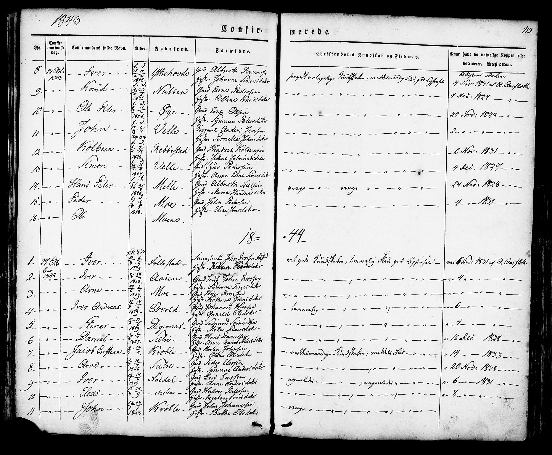 Ministerialprotokoller, klokkerbøker og fødselsregistre - Møre og Romsdal, AV/SAT-A-1454/513/L0174: Parish register (official) no. 513A01, 1831-1855, p. 113