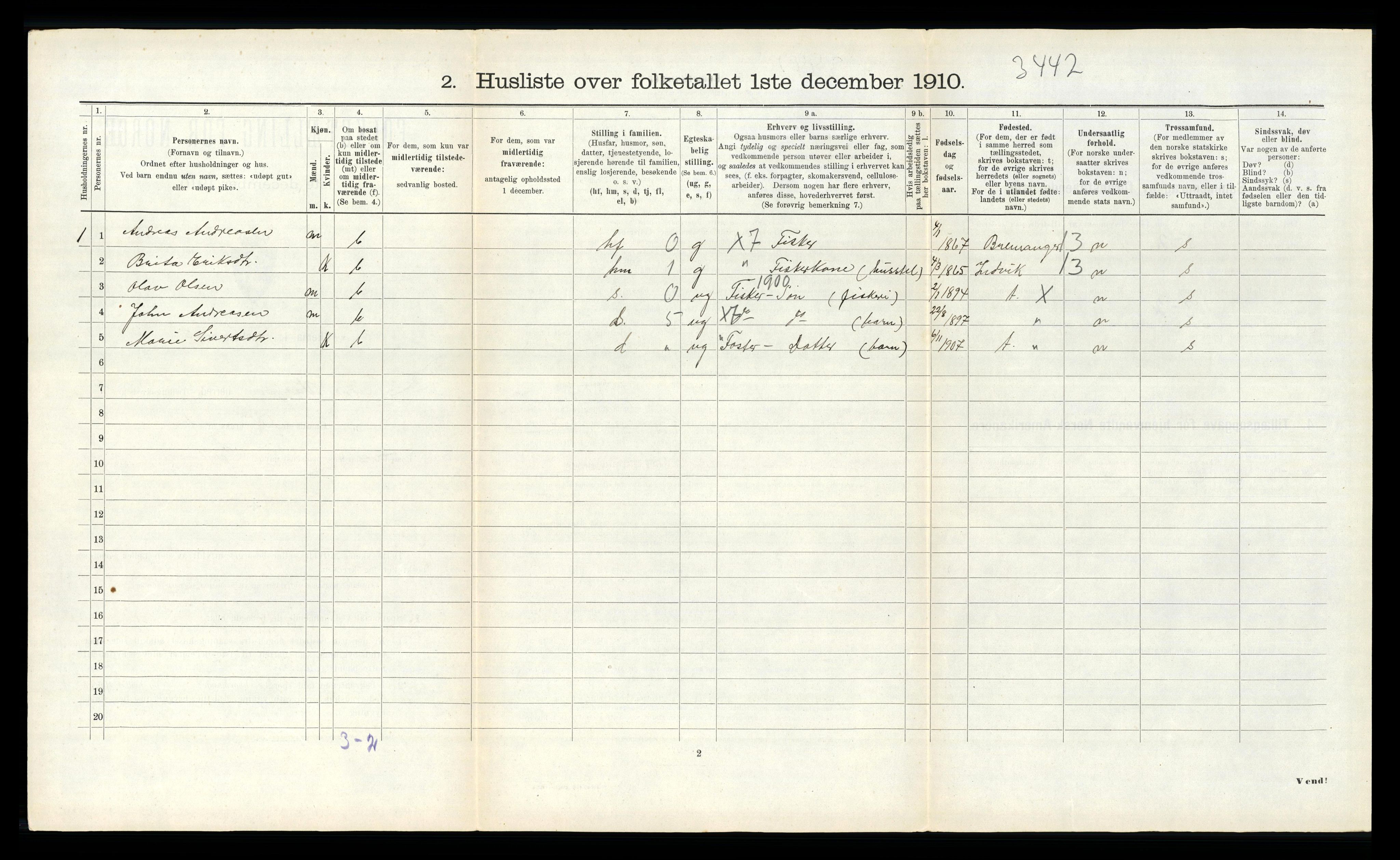 RA, 1910 census for Sør-Vågsøy, 1910, p. 397