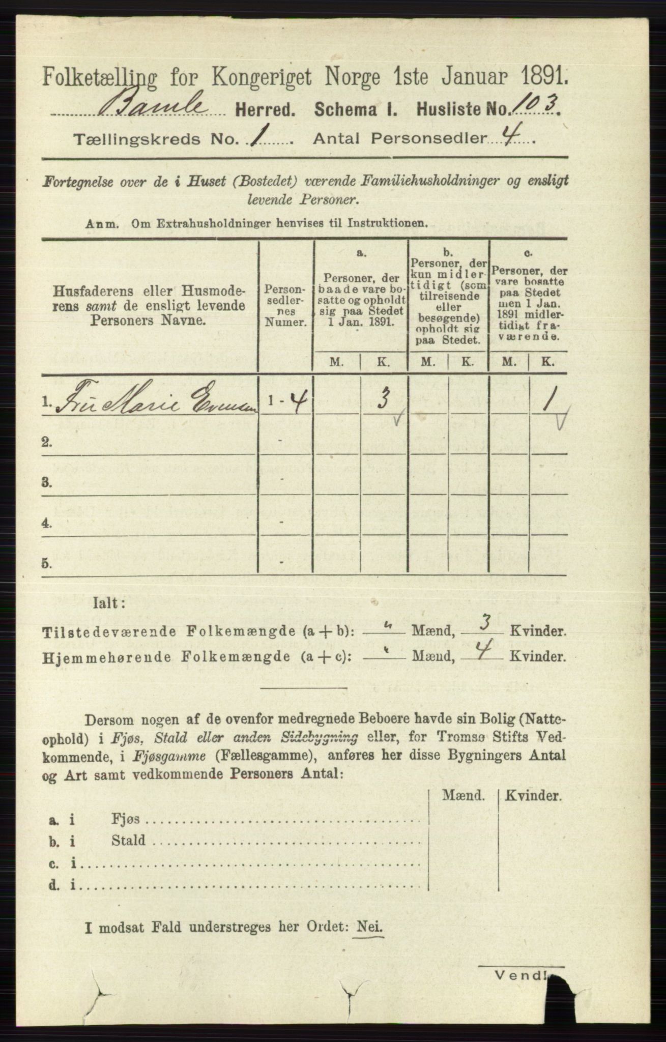 RA, 1891 census for 0814 Bamble, 1891, p. 136