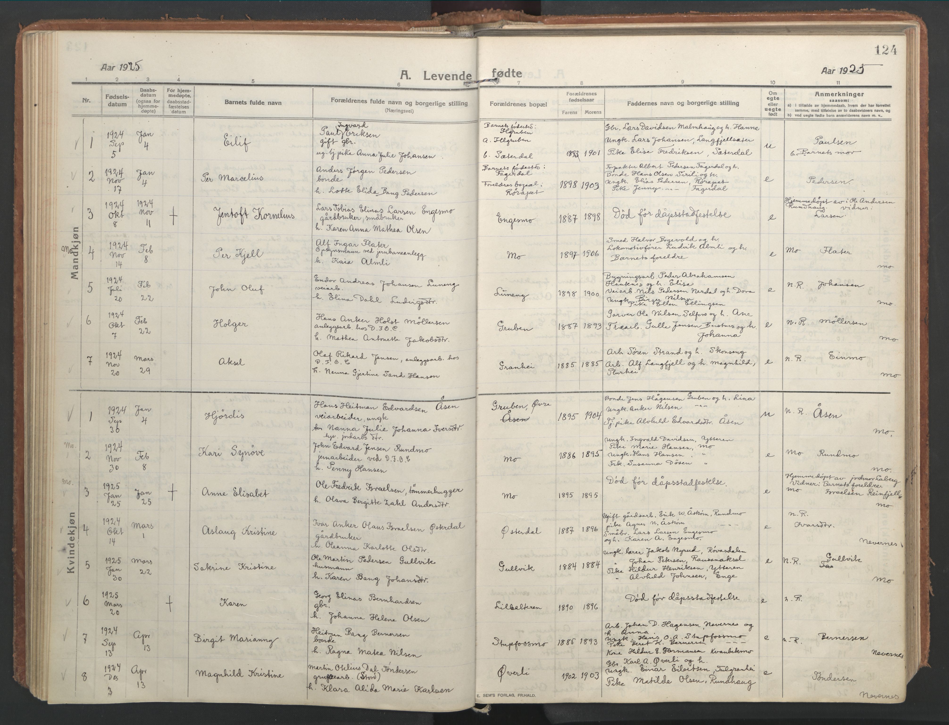 Ministerialprotokoller, klokkerbøker og fødselsregistre - Nordland, AV/SAT-A-1459/827/L0404: Parish register (official) no. 827A16, 1912-1925, p. 124