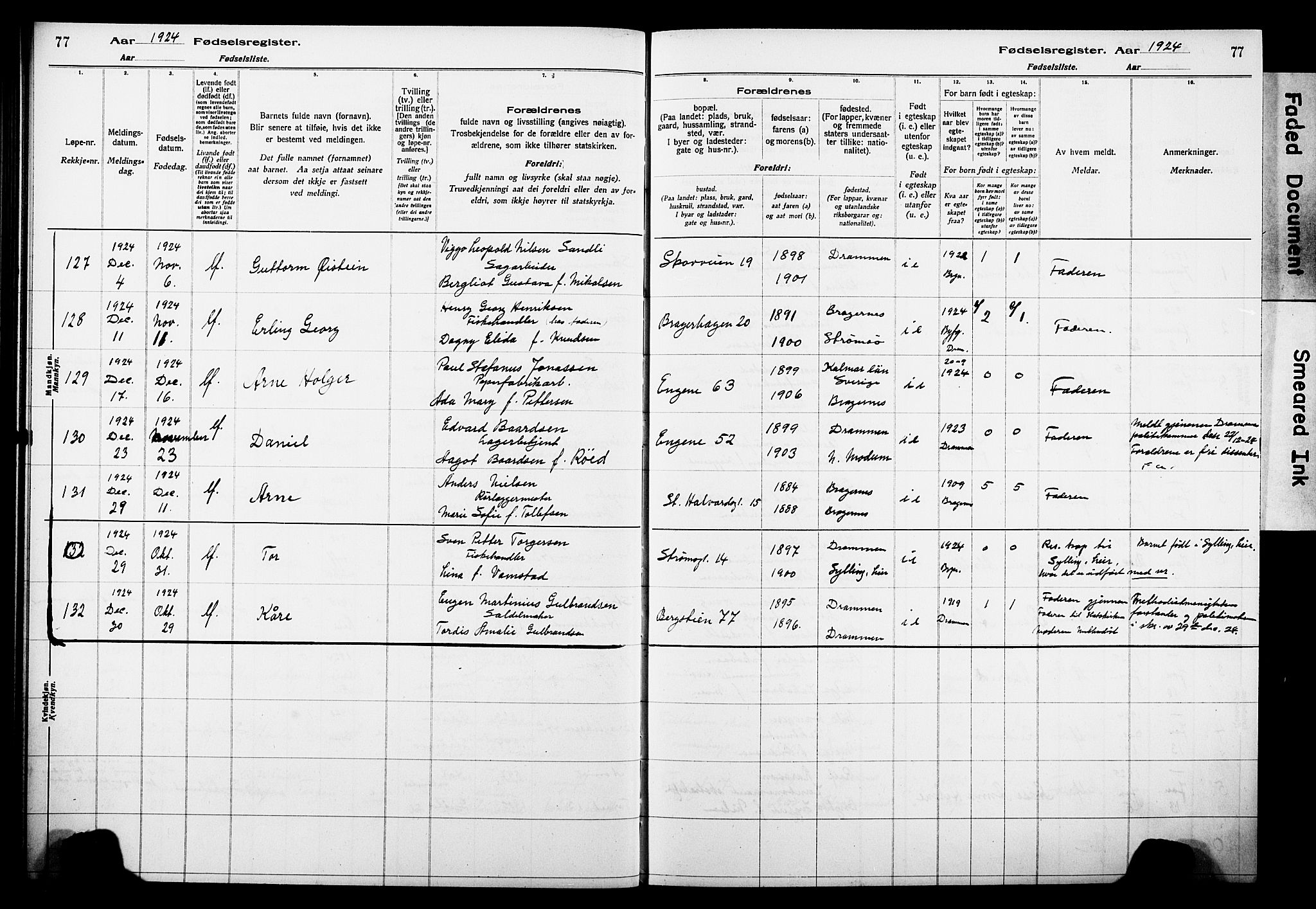 Bragernes kirkebøker, AV/SAKO-A-6/J/Ja/L0002: Birth register no. 2, 1922-1930, p. 77