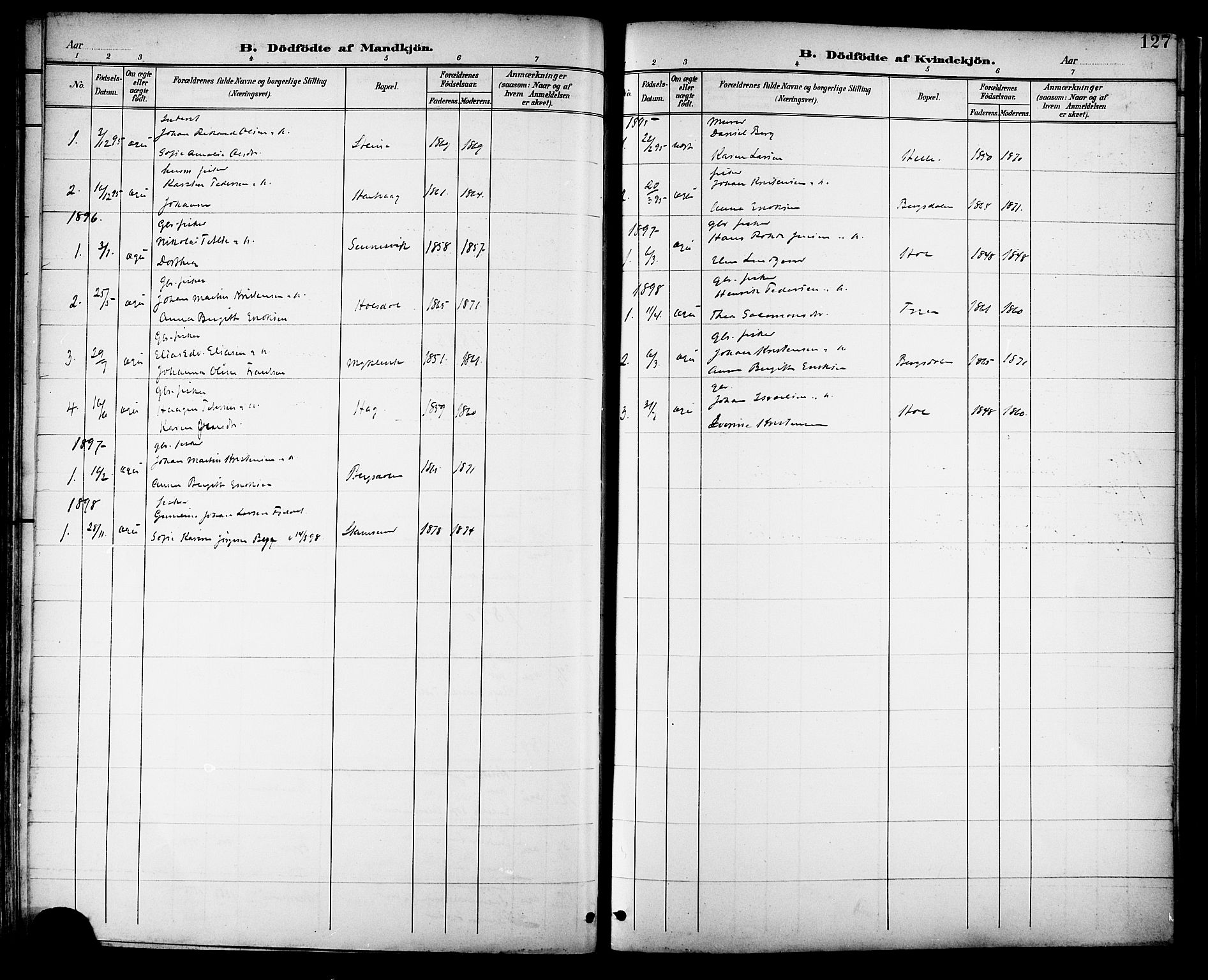 Ministerialprotokoller, klokkerbøker og fødselsregistre - Nordland, AV/SAT-A-1459/882/L1179: Parish register (official) no. 882A01, 1886-1898, p. 127