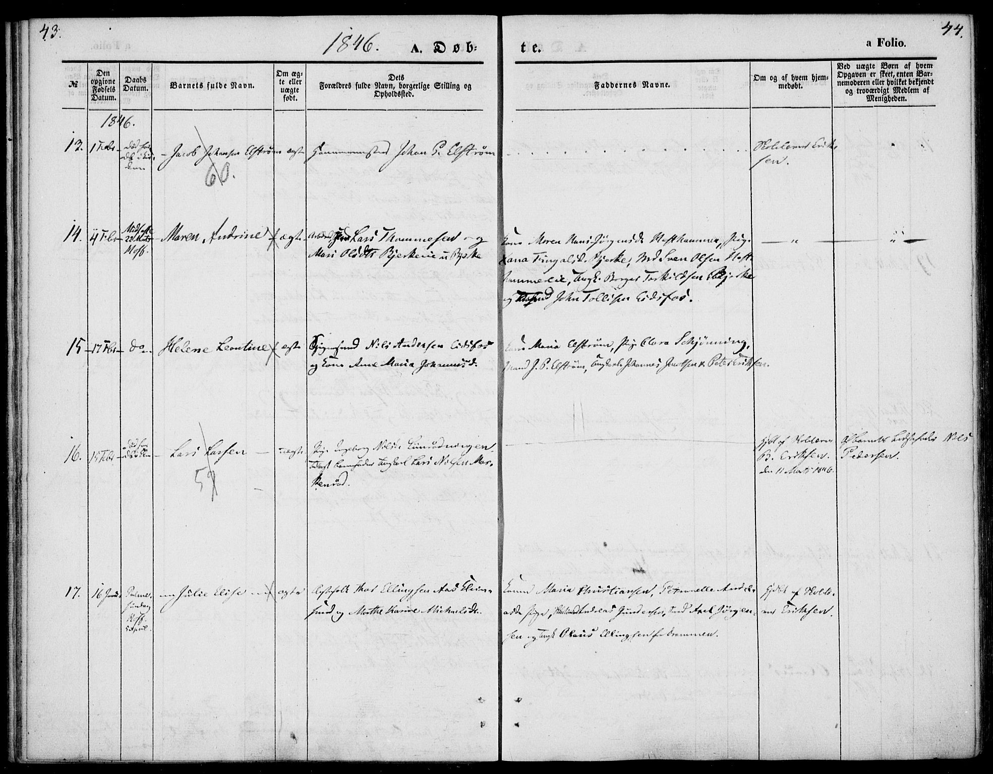 Hof kirkebøker, AV/SAKO-A-64/F/Fa/L0005: Parish register (official) no. I 5, 1844-1851, p. 43-44