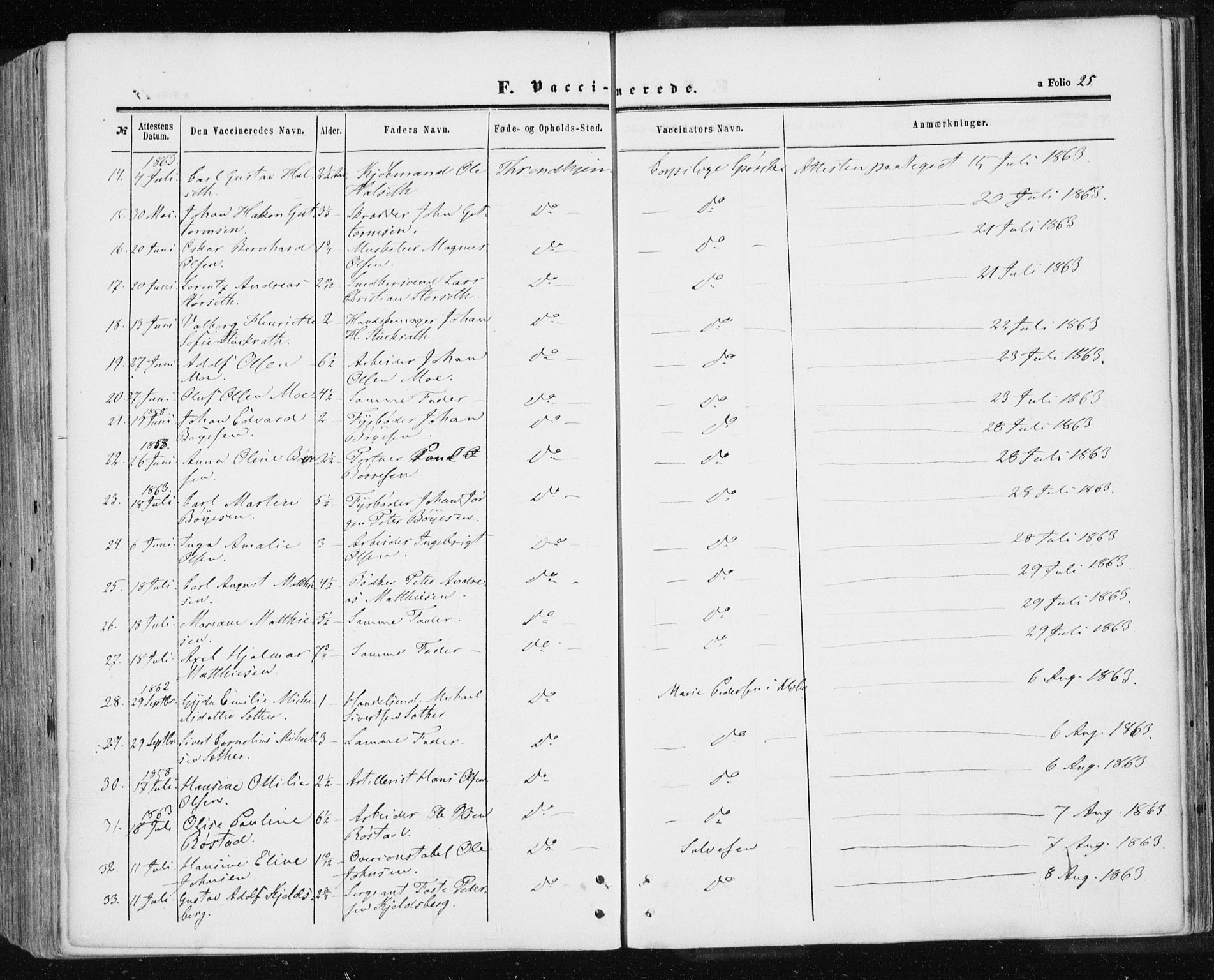 Ministerialprotokoller, klokkerbøker og fødselsregistre - Sør-Trøndelag, AV/SAT-A-1456/601/L0053: Parish register (official) no. 601A21, 1857-1865, p. 25